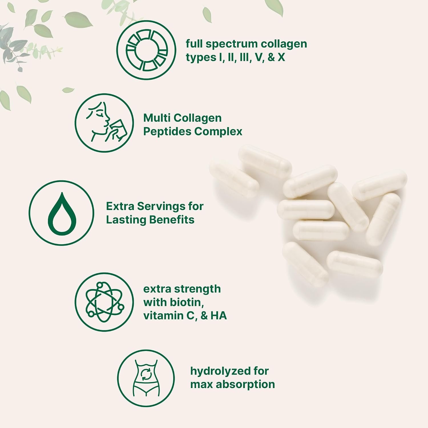 Micro Ingredients Multi Collagen Pills, 240 Capsules | Type I, II, III, V, X | Hydrolyzed Peptides with Biotin, Hyaluronic Acid, & Fat Soluble Vitamin C Complex | Non-GMO, Filler Free - Image 3