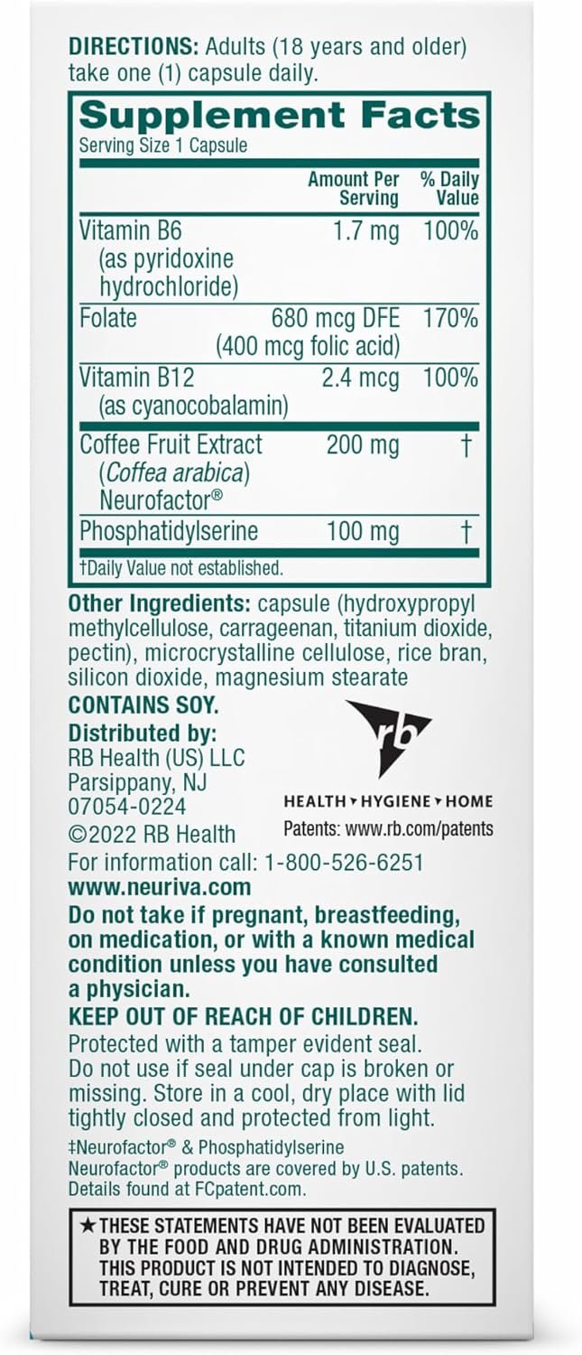 NEURIVA Plus Brain Supplements for Memory and Focus, Clinically Tested Nootropics Neurofactor and Phosphatidylserine, with Vitamin B12, Vitamin B6 and Folic Acid, 30 Count Capsules - Image 13
