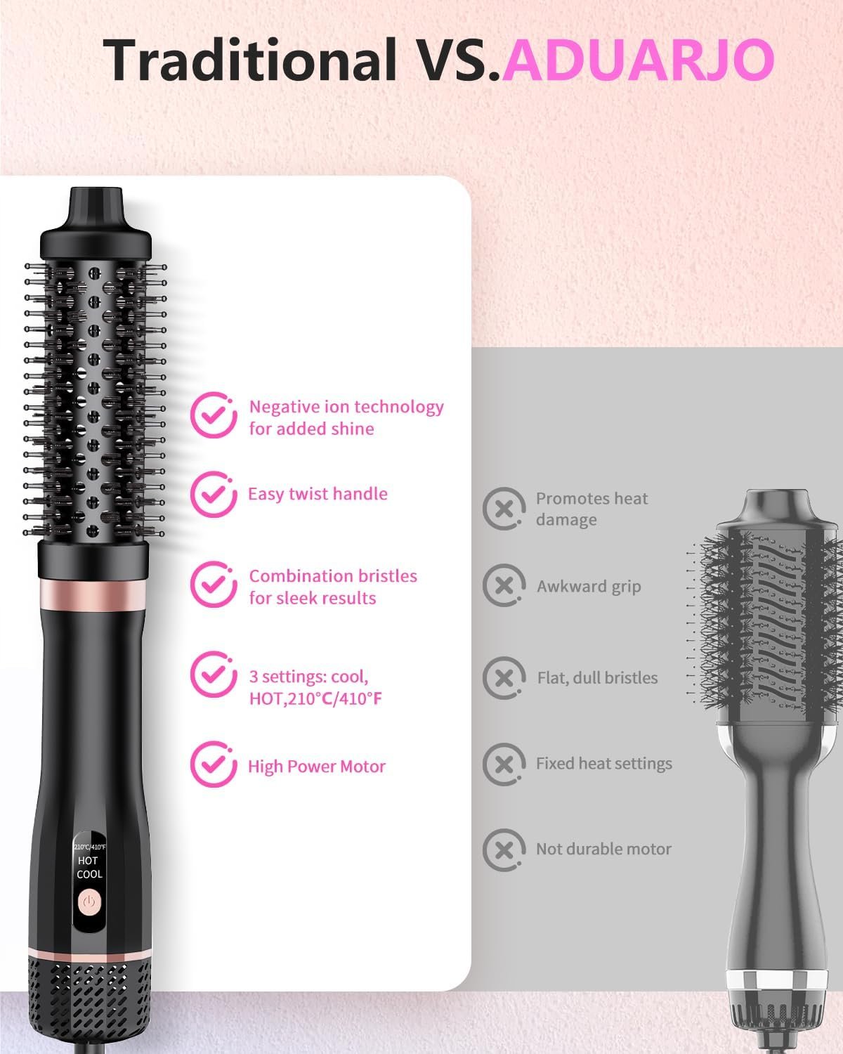 Hot Air Brush, Updated Version Thermal Brush & Hair Dryer Brush One Step Volumizer, High-Speed 1.5 Inch Negative Ion Blowout Express Thermal Round Brush Salon-Quality Blowouts, Hair Shinier & Smoother - Image 11