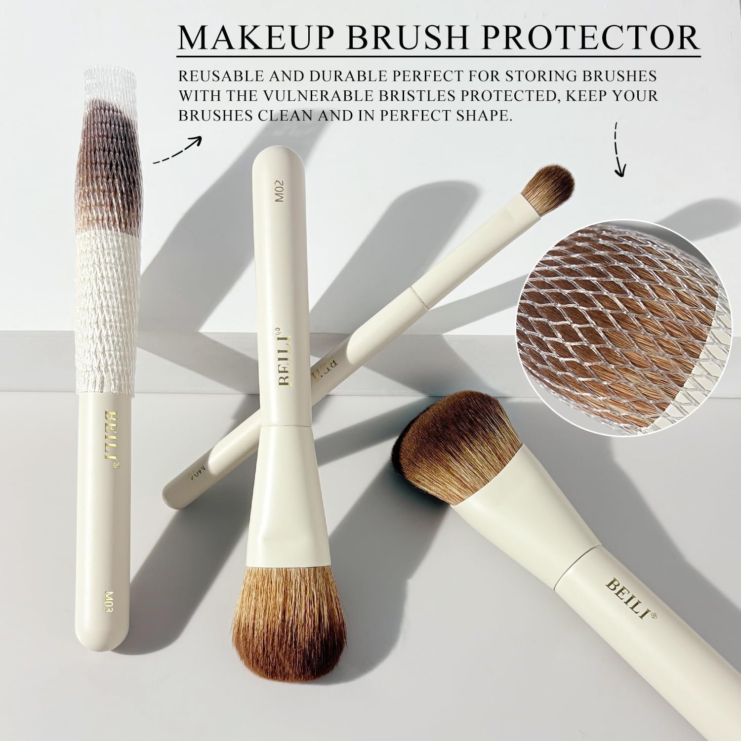 BEILI Mini 6Pcs Makeup Brush Set – Elegant Off White, Professional Travel Brushes for Foundation, Contour, Highlighter & Blending, with Sponge and Gift Box - Image 6