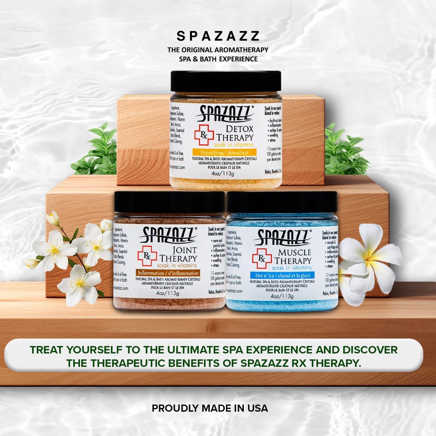 Spa & Hot Tub RX Therapy Muscle Detox Joint Bundle 3 Pack Gift Set - Spazazz Therapeutic Mineral Dead Sea Bath Salt Crystals Collection - Image 3