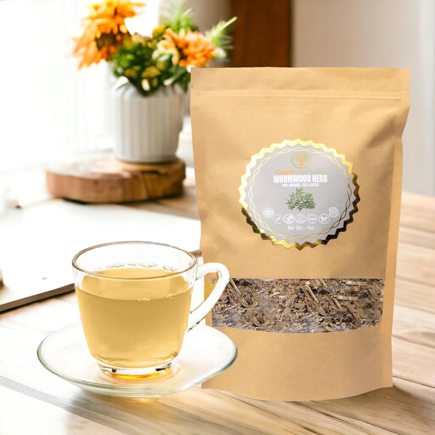 Cure wid Pure Organic Wormwood Herb Dried Cut & Sifted 4oz/114g - Artemisia Absinthium - Non-GMO,Preservative & Additives Free Wormwood Tea In Eco Friendly Resealable Pouch Traditional Herbal Remedy - Image 4
