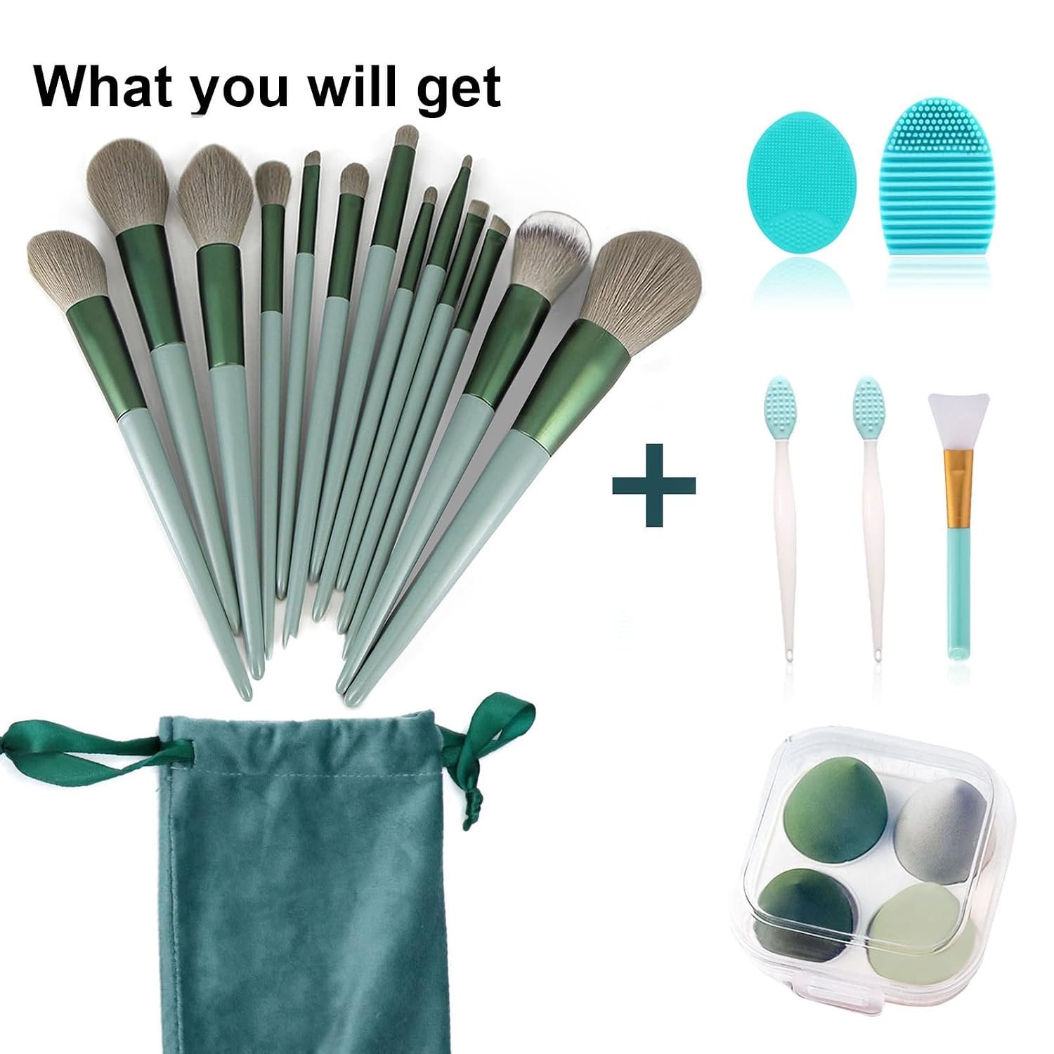 Koccido Makeup Brushes 22 Pcs Makeup Kit,Foundation Brush Eyeshadow Brush Make up Brushes Set (Green, 22 Piece Set) - Image 7