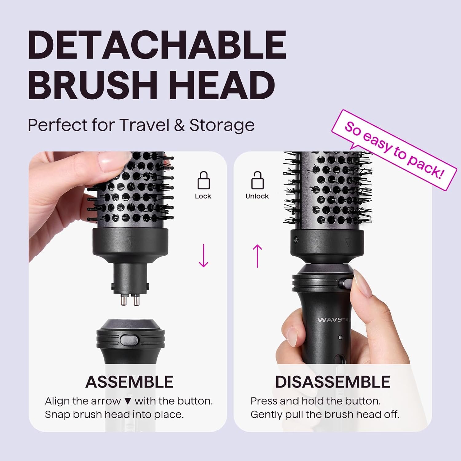 Wavytalk Thermal Brush, 1 1/2 inch Heated Round Brush with Detachable Head, Velvet Pouch and Dual Voltage for Travel, Easy to Create Blowout Look, Classic Black - Image 5