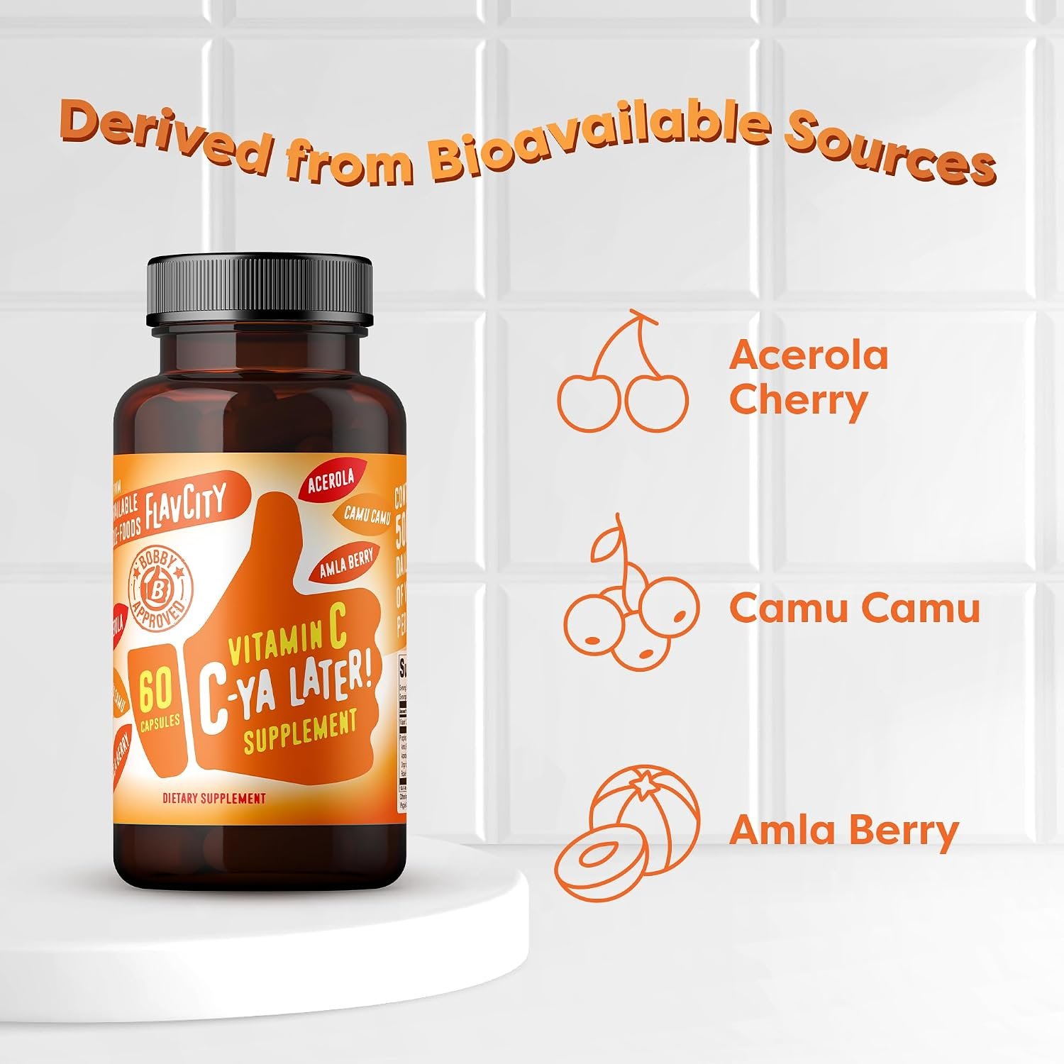 FlavCity Vitamin C Supplement, C-Ya Later! Superfood-Derived Immunity Support - Bioavailable Vitamin C Immune Support from Acerola Cherry, Rose Hips & Camu Camu - 500% Daily Value (60 Capsules) - Image 3