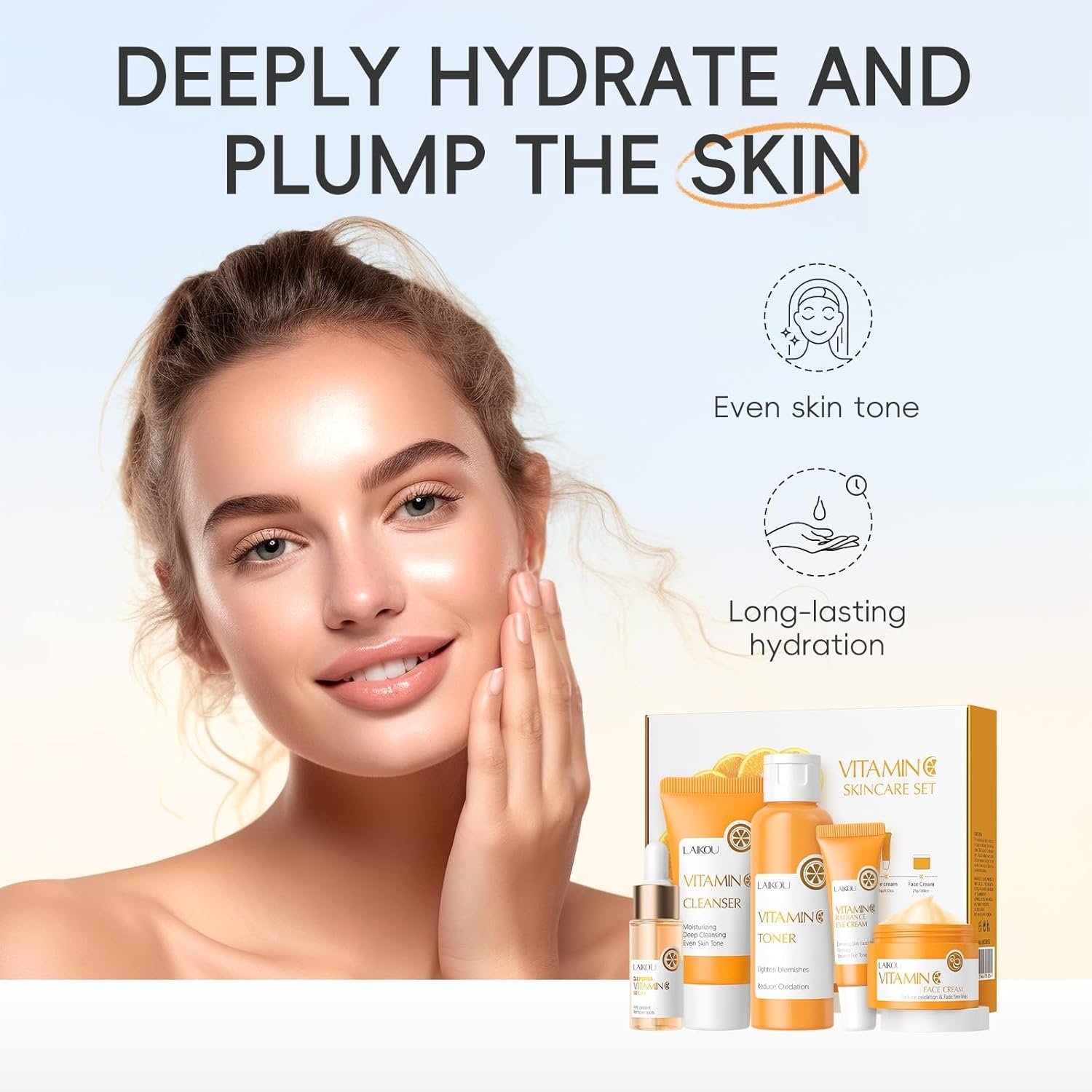 LAIKOU Vitamin C Skin Care, Skin Care Set with Cleanser, Toner, Serum, Eye Cream, Face Cream for Women Teen Girls Mom Daughter Mother's Day Christmas Birthday Beginner Kit TSA-friendly 5pcs - Image 2