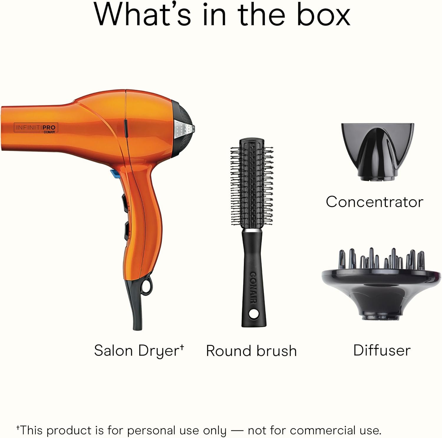 Infiniti PRO CONAIR Hair Dryer with Diffuser, Professional AC Motor, Tourmaline Ceramic Technology Blow Dryer, Includes Concentrator and Blowout Brush, Amazon Exclusive, Orange - Image 8