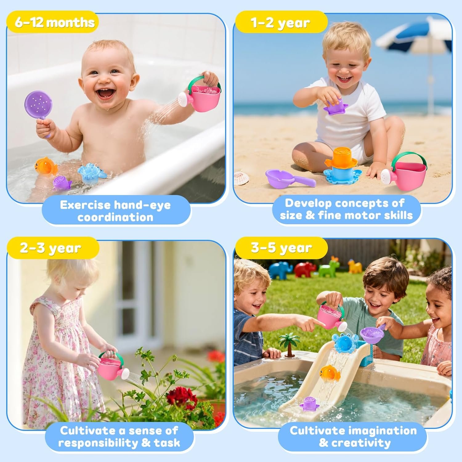 Fajiabao Baby Bath Toys for Kids Ages 1-3 Toddler Bath Toys Mold Free for 2-4 Bathtub Sand Beach Pool Water Toys for 1+ Year Old Girl Gifts 5 PCS (Color Random) - Image 7