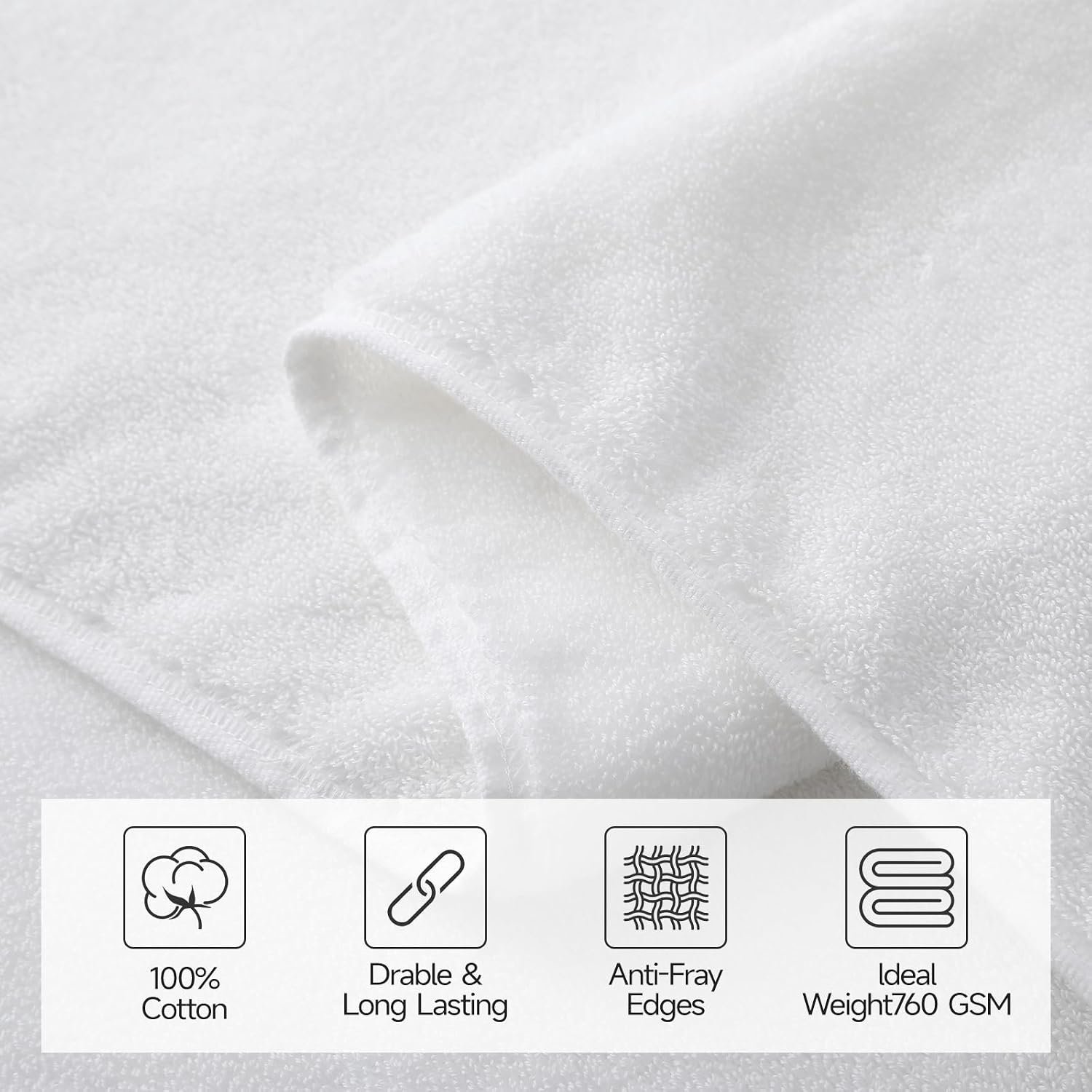 REDKISS Luxury White Bath Towels Set of 2, 100% Cotton 760GSM Heavyweight Bath Sheets, 31 x 63 Inch Oversized Large Bath Towels, Soft Plush Fluffy, Highly Absorbent Quick Dry Hotel Collection - Image 4