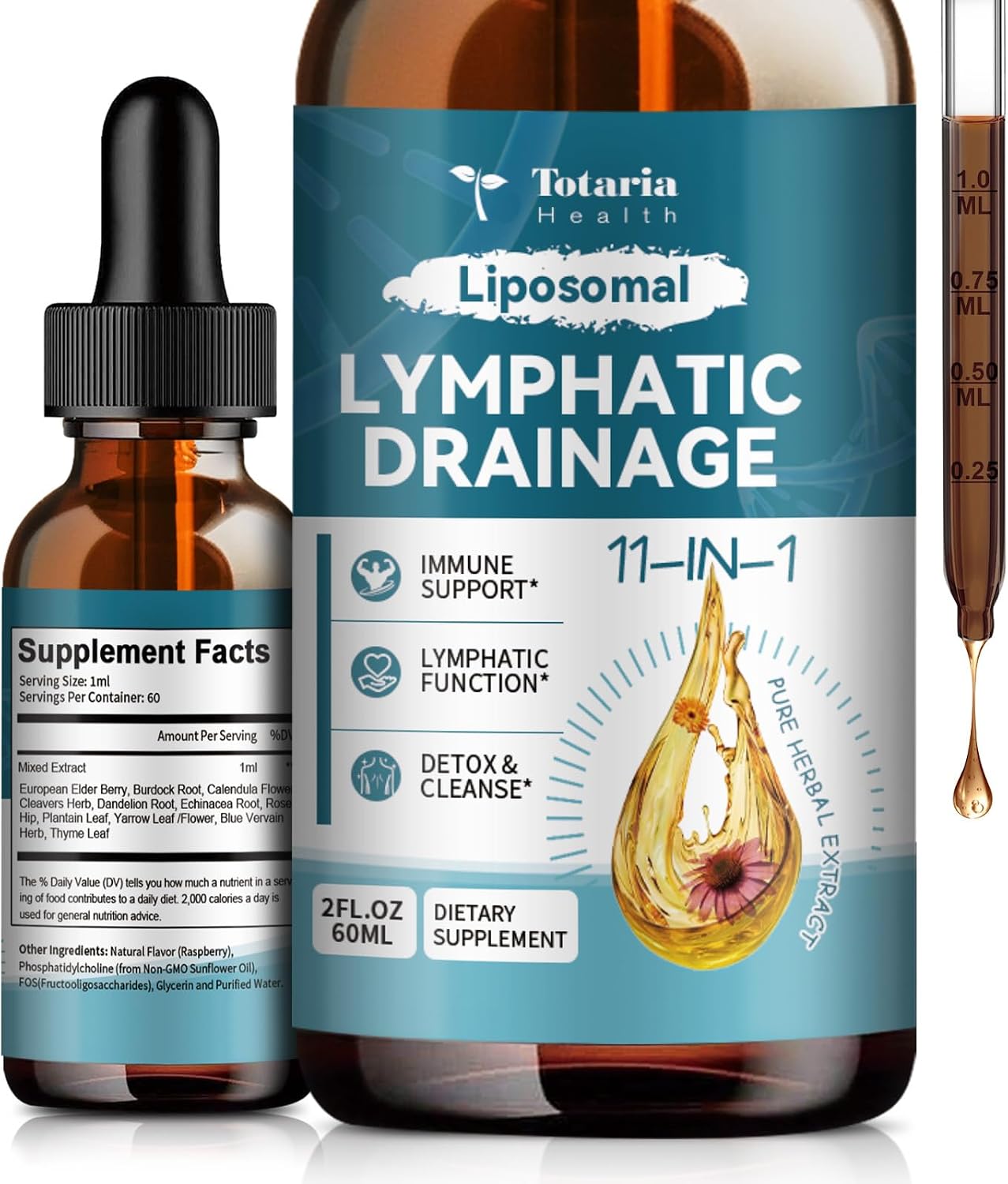 Liposomal Lymphatic Drainage Drops - 11 In 1 Organic Lymphatic Drainage Supplement with Burdock Root, Echinacea, Elderberry, Calendula, Cleavers Herb, Dandelion Supports Lymphatic Health 2 FL.OZ - Image 7