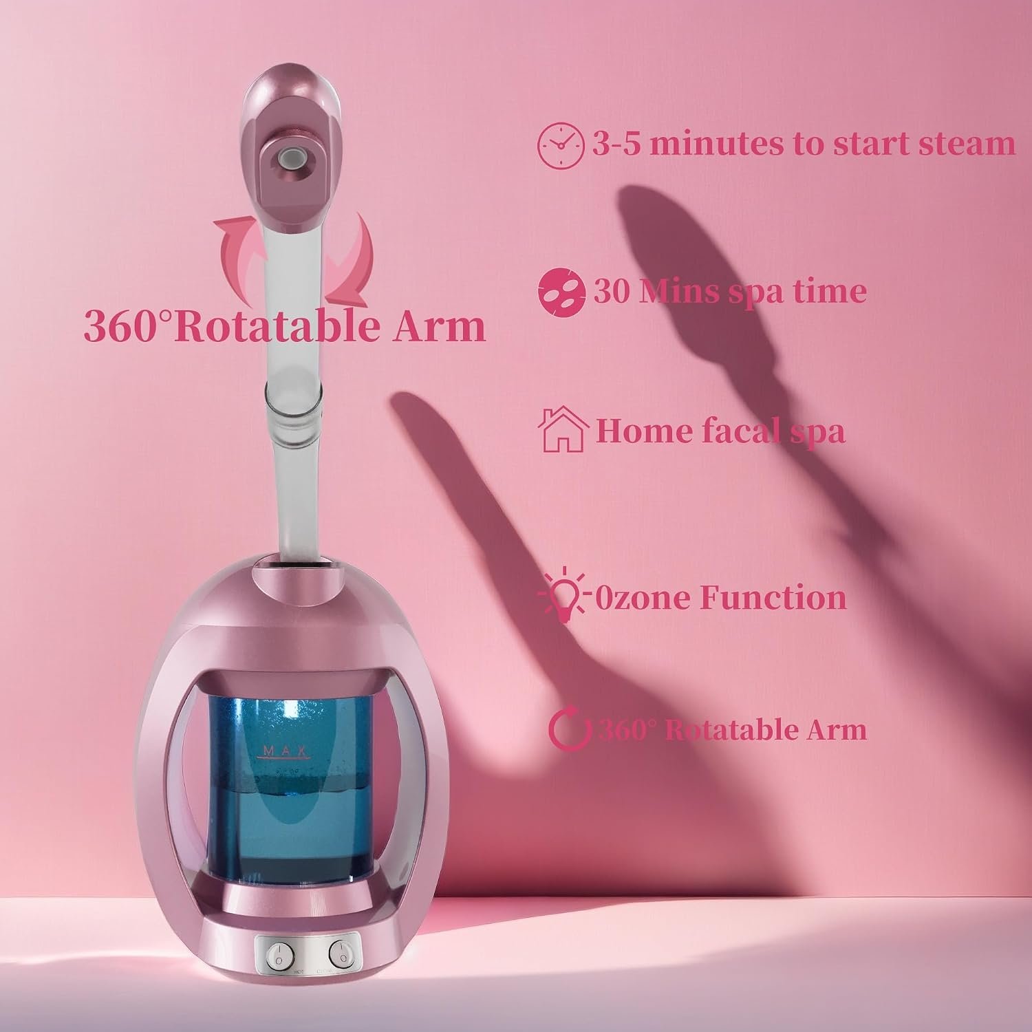 Facial Steamer, Nano Ionic Face Steamer for Facial Deep Cleaning, Pink Hair Steamer Facial Steamer Professional, Facial Steamers for Home Facial Spa. - Image 2