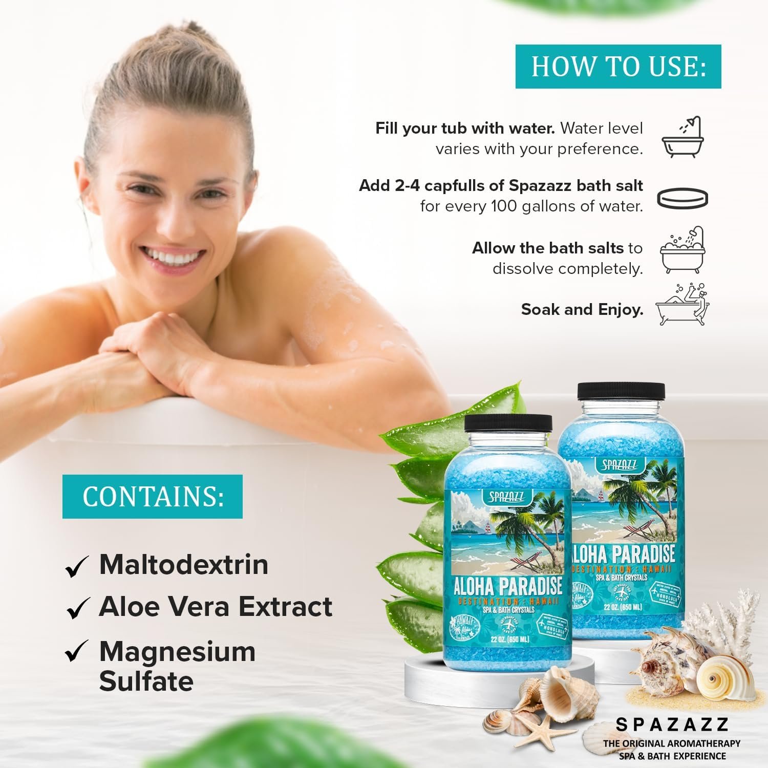 Spazazz Destinations - Hawaii - Aloha Paradise - Natural Spa & Bath Salt Aromatherapy Crystals 22oz -Skin Softener - Safe For Your Hot Tub & Kids - Image 7