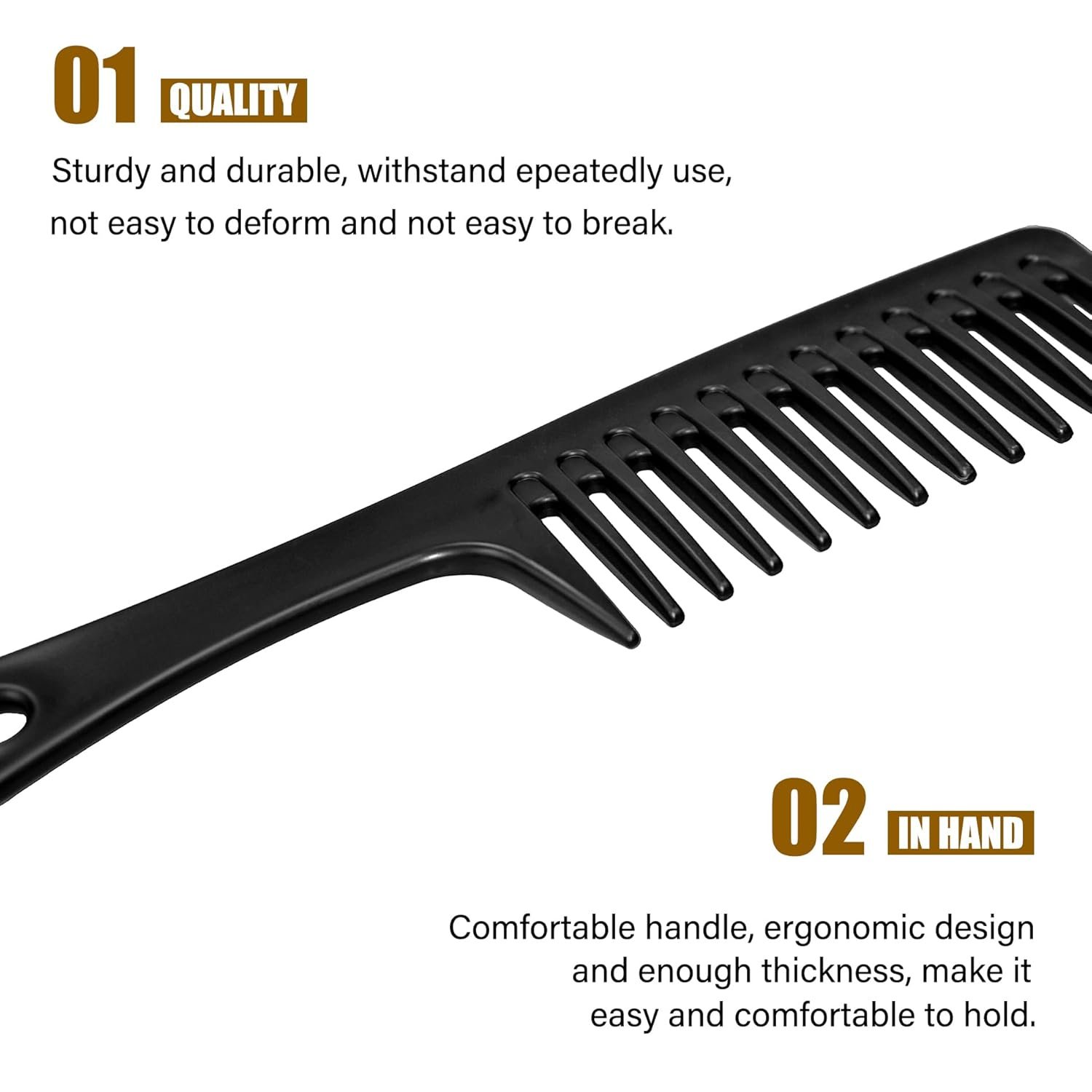 MODENGKONGJIAN 4PCS Wide Tooth Comb, Large Hair Detangling Comb Styling Comb for Curly, Wet, Long Hair with Handgrip (Black & Pink) - Image 3
