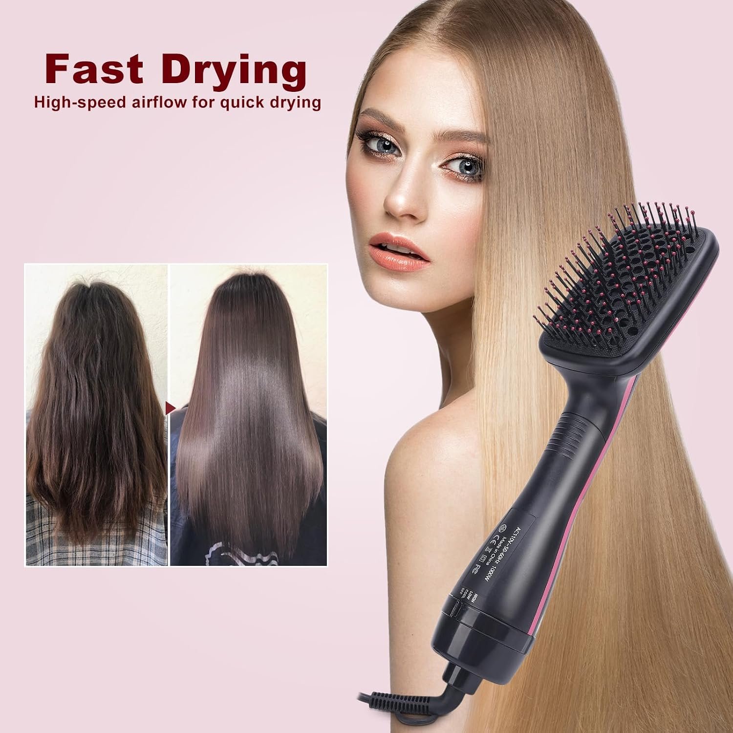 Sonew 2 In 1 Hair Dryer Brush & Straightener Blow Dryer Brush with Negative Ions Detangles & Smooths Hair Reduces Frizz & Static Styler - Image 3