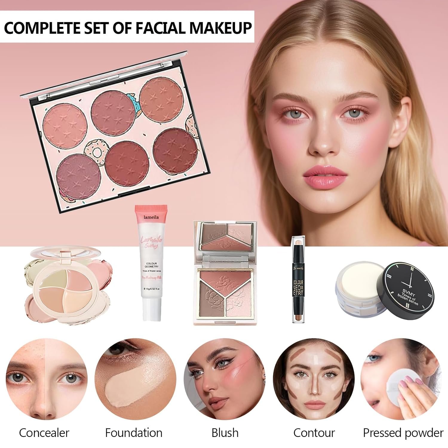 34 Pcs All in One Makeup Kit for Women Full Kit, Makeup Sets Includes Eyeshadow Palette Contour Stick Eyebrow Soap Cosmetic Brush Set Makeup Gift Set for Women Teen (A203) - Image 4