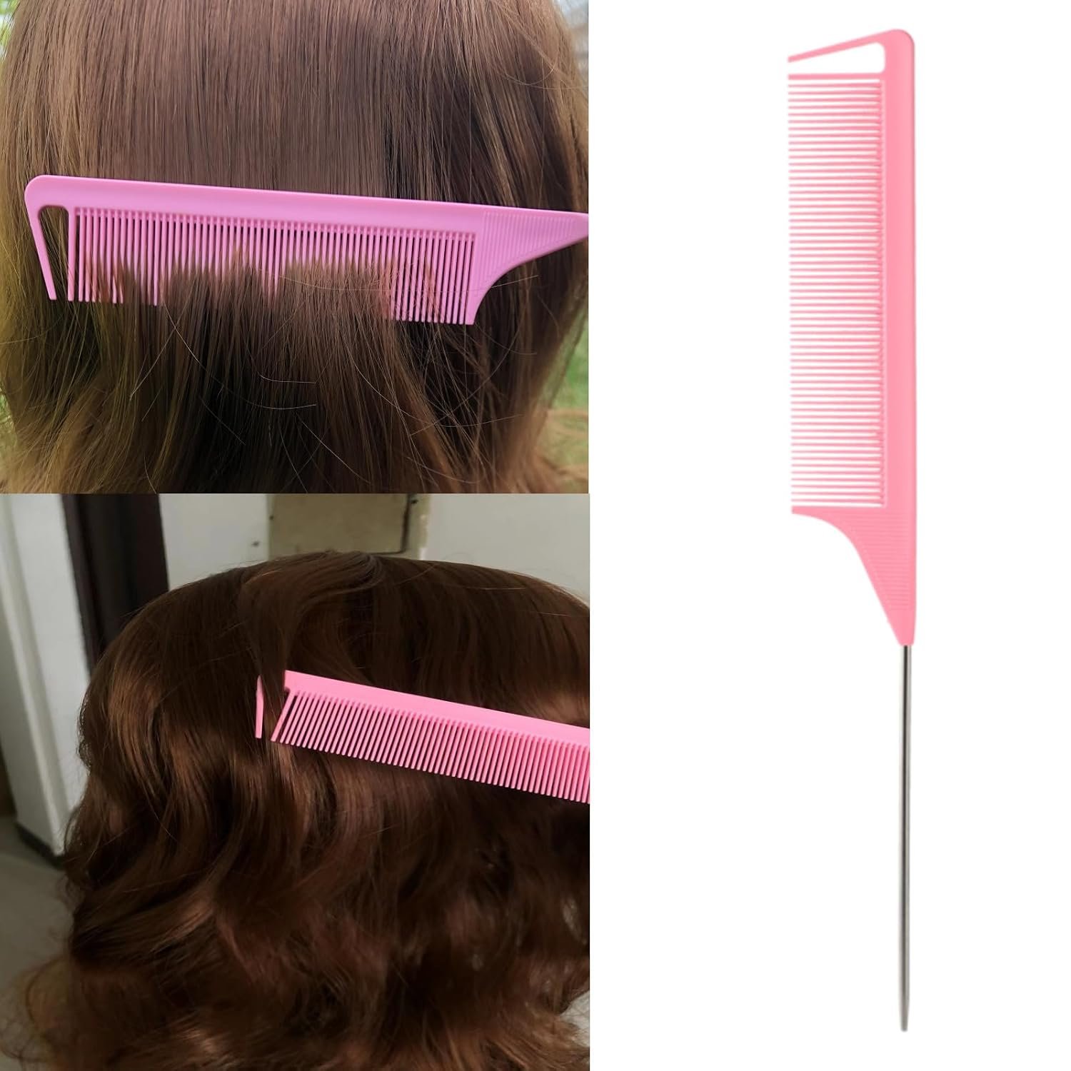 5Pcs Slick Back Brush Set with Topsy Tail Tool, Teasing Bristle, Rat Comb for Women & Girls Hair Styling, Flyaways Control and Edge Combing - Pink - Image 6