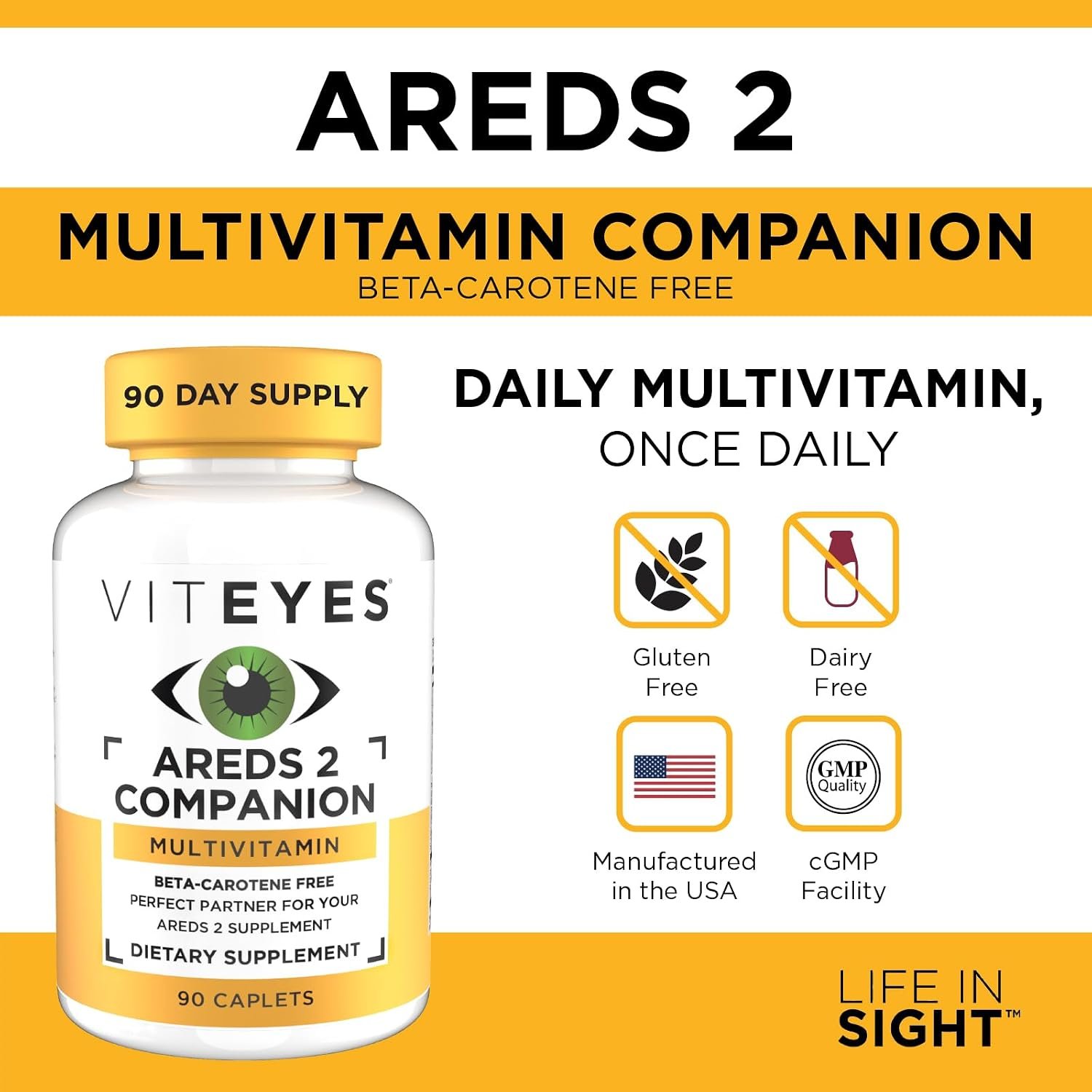 Viteyes Classic AREDS 2 Companion Beta-Carotene Free Multivitamin Supplement, Comprehensive Multivitamin Formula for AREDS 2 Users, 90 Caplets - Image 5