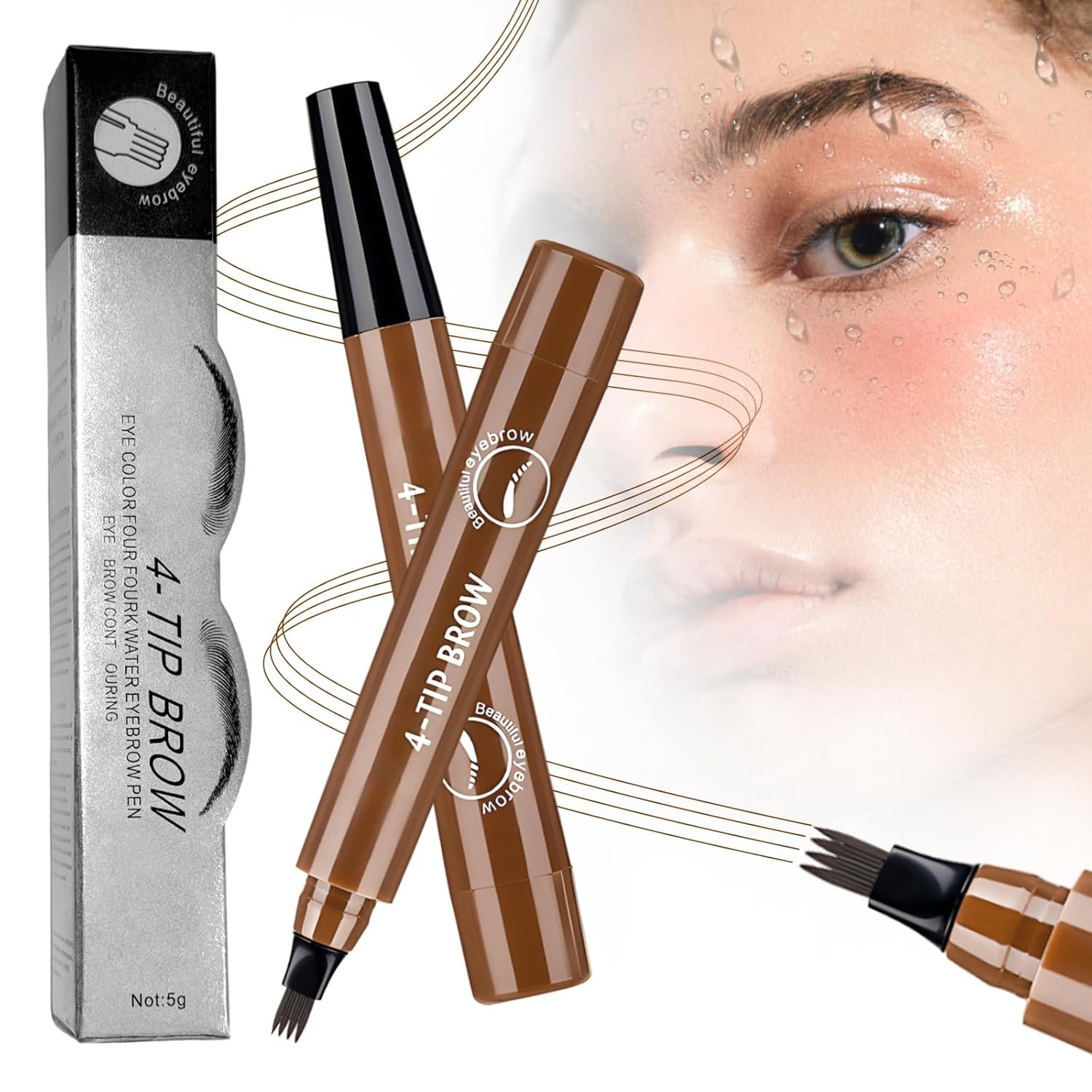 Microblading Eyebrow Pen, Waterproof Four-tip Beard and Eyebrow Pen, Liquid Eyebrow Pencil, Long-Lasting Natural Magic Eyebrow Makeup Fine Stroke Contouring Pencil (Brown)