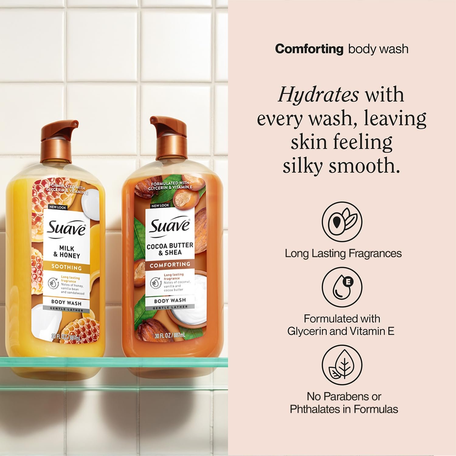 Suave Body Wash Variety Bundle – Milk & Honey 2-Pack & Cocoa Butter Shea, Gentle & Moisturizing Body Washes with Vitamin E, 30 Oz Ea (3 Piece Set) - Image 3