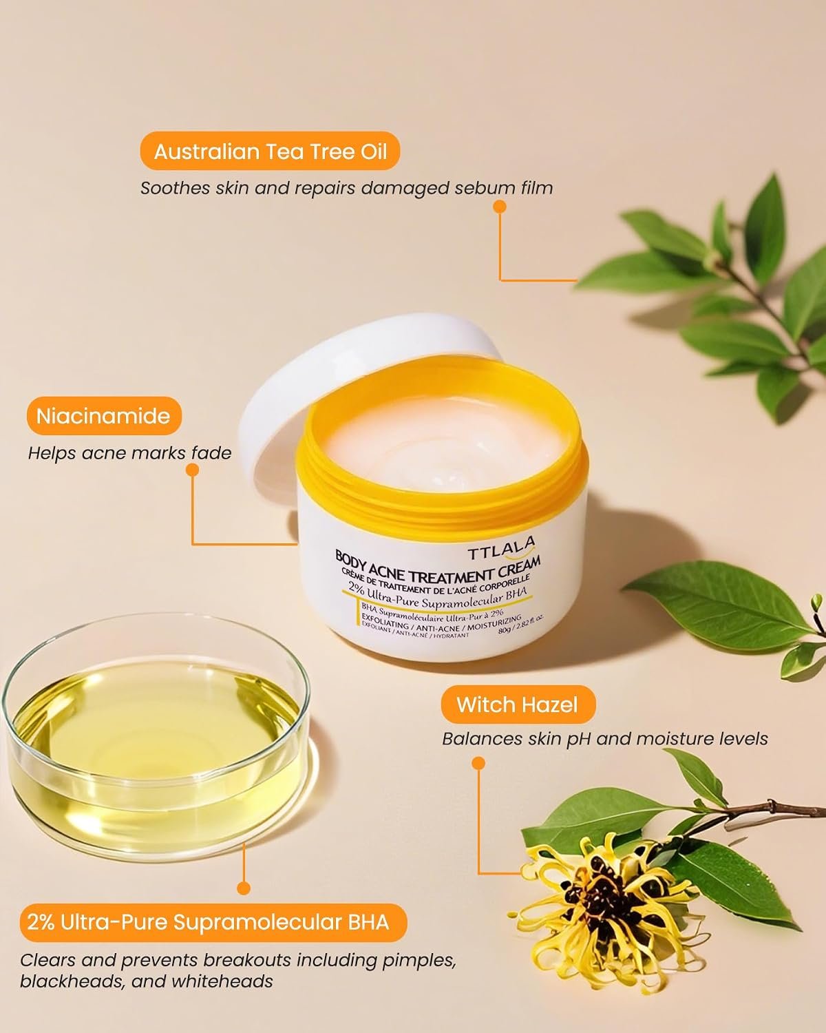 Butt Acne Clearing Treatment, Moisturizer Cream with 2% Salicylic Acid, Tea Tree Oil & Witch Hazel, Body Back Acne Treatment, Cystic Acne Treatment for Skin Delicate and Smooth 2.82oz - Image 2
