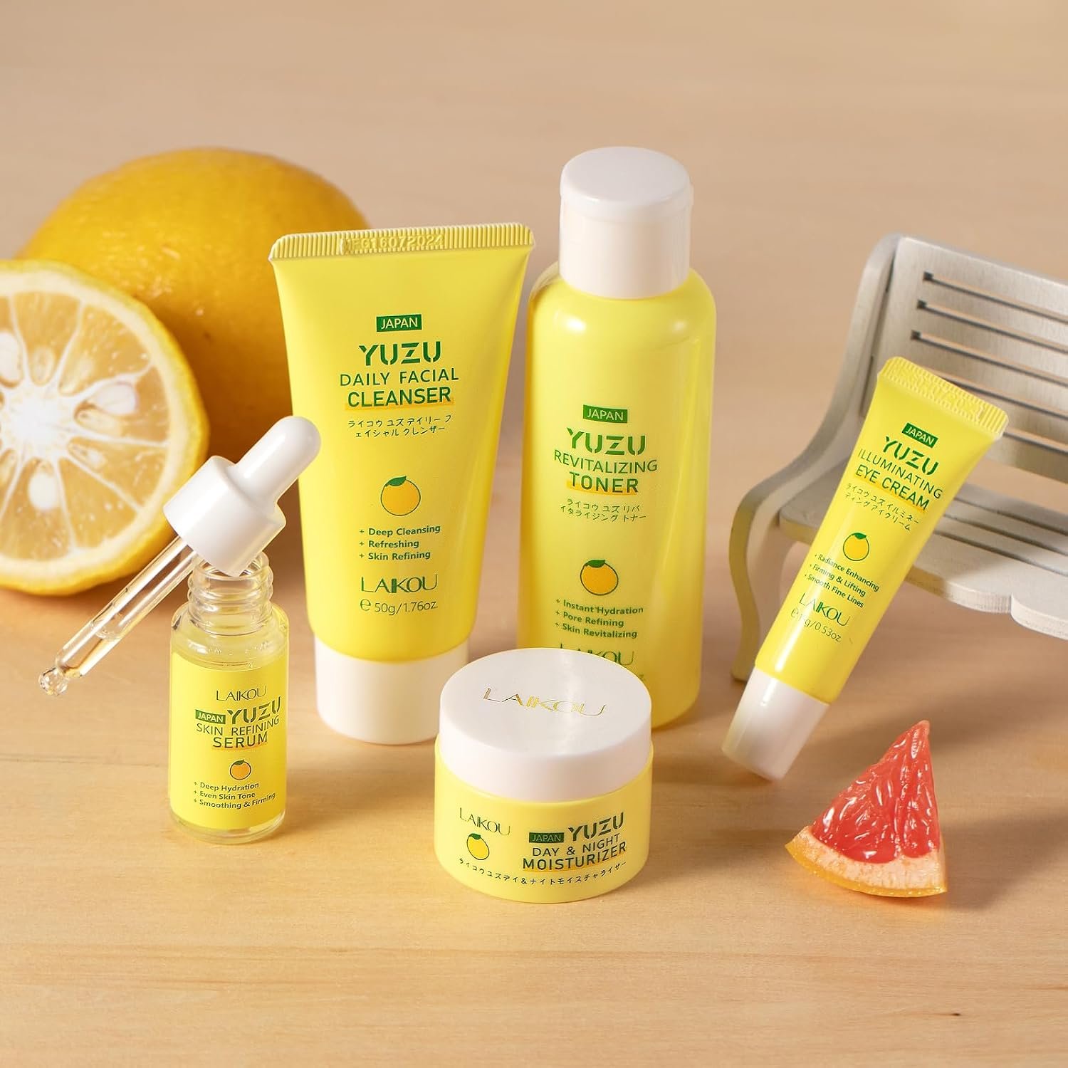 LAIKOU YUZU Skin Care, Skin Care Set with Serum, Cleanser, Toner, Eye Cream, Day & Night Moisturizer for Women Teen Girls Mom Daughter Mother's Day Christmas Birthday Beginner Kit TSA-friendly 5pcs - Image 8