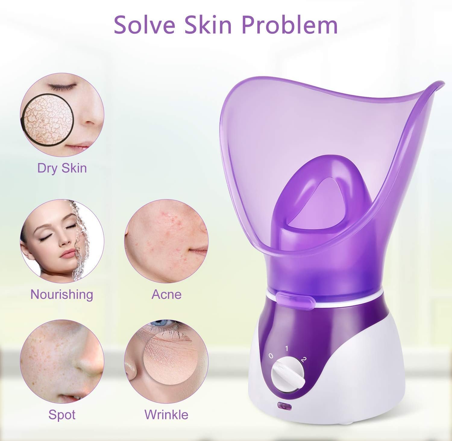 Facial Steamer for Face, Face Steamer for Facial Deep Cleaning, Nano Ionic Facial Steamer for Unclogs Pores, Hydrating (Purple, Include Blackhead Remover Kit, Brush, Headband) - Image 4