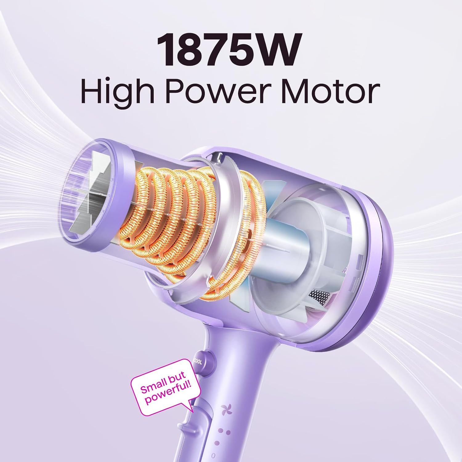 Wavytalk Blown Away onic Hair Dryer Purple and 1 Inch Negative Ion Hair Straightener - Image 3