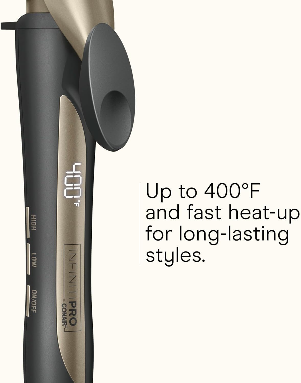 INFINITI PRO CONAIR Tourmaline Ceramic 1-Inch Curling Iron, Clamp Curling Iron, 1-Inch Barrel Produces Classic Curls, Hair Curler for Use on Short, Medium, and Long Hair, Champagne/Gray - Image 4