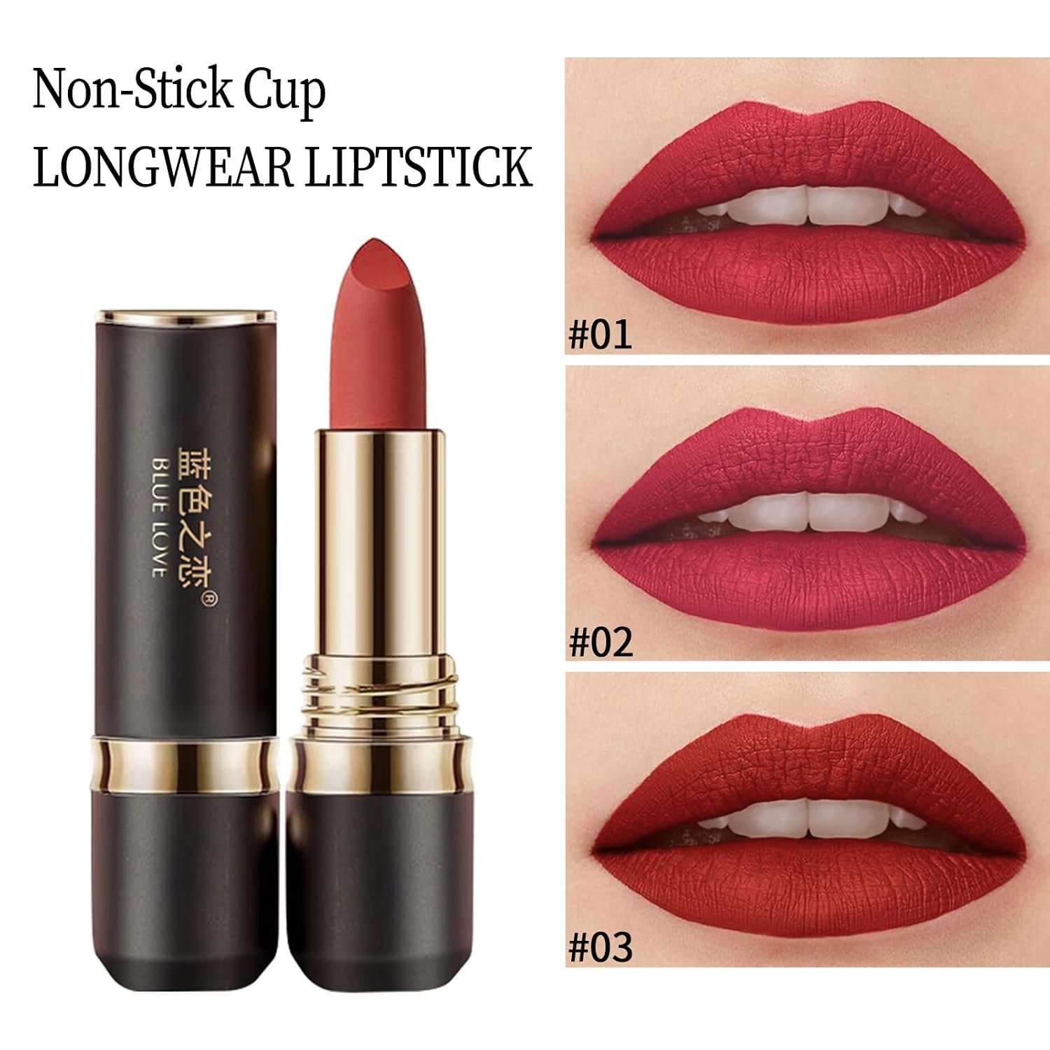 BLUE LOVE Long Lasting Lipstick - Proof Transfer-Resistant, Hydrating Formula for All-Day Wear - Essential Lip Makeup for Women (03 Brownish Red) - Image 3