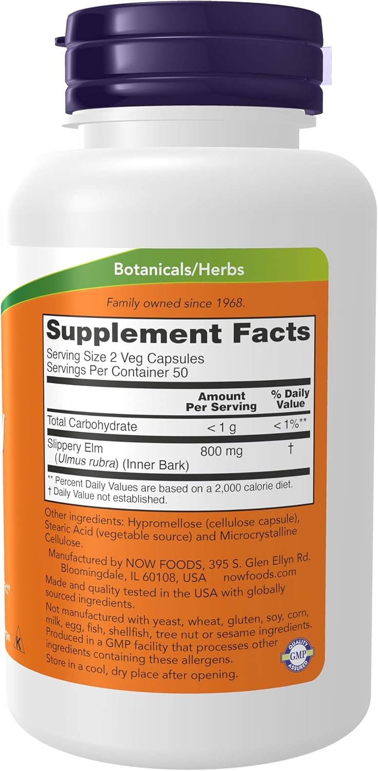 NOW Supplements, Slippery Elm (Ulmus rubra) 400 mg, Herbal Supplement, 100 Veg Capsules - Image 2
