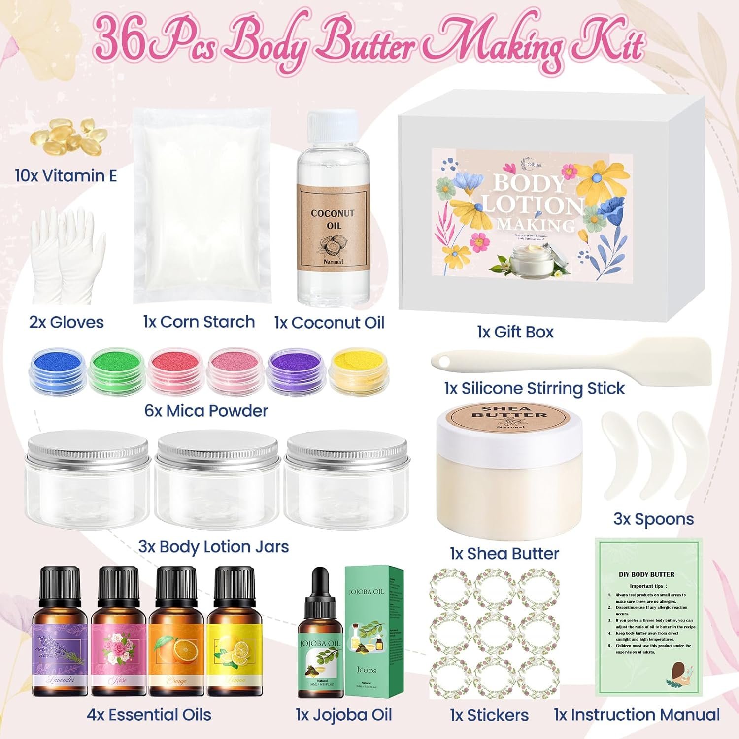 Whipped Body Butter Making Kit- Shea Butter Lotion Making Kit for Women, DIY Shea Moisture Lotion with Jojoba oil, Coconut Oil, Natural Whipped Body Butter Maker Skin Care Gifts for Women - Image 2