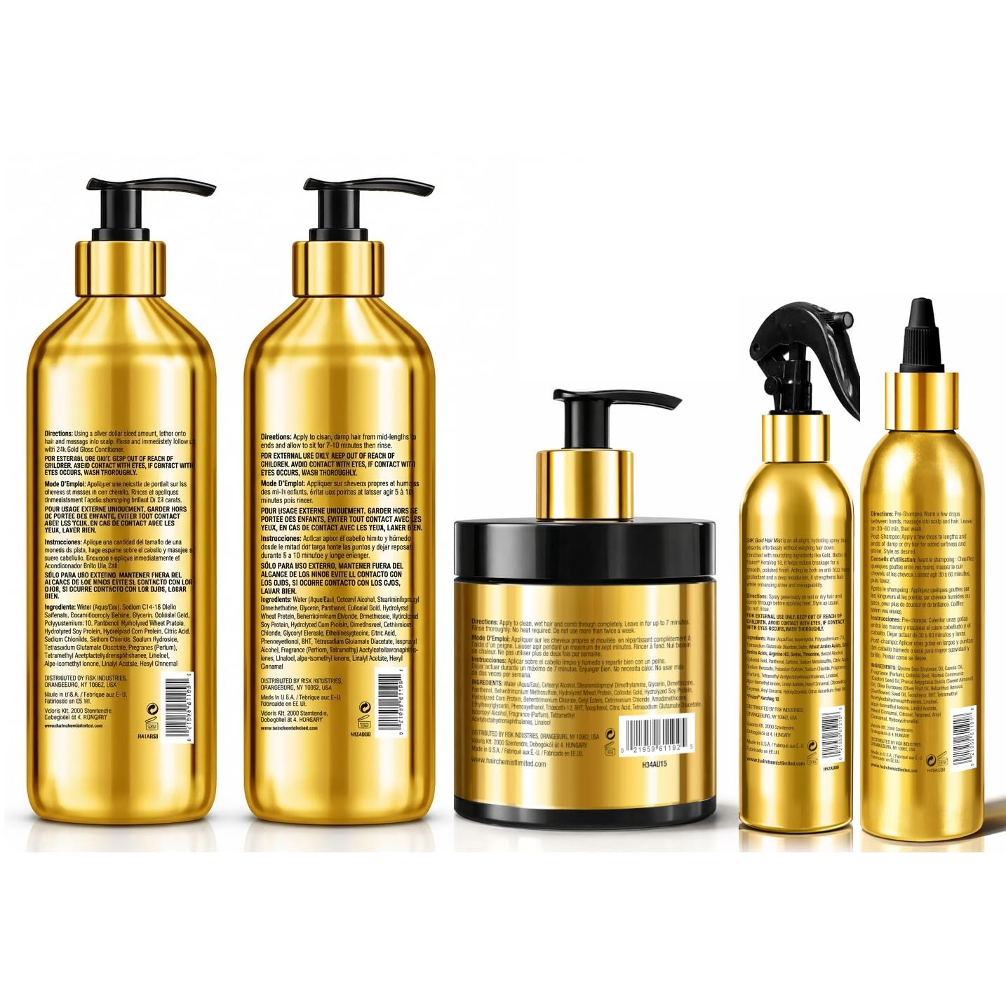 Hair Chemist 24K Gold 5-PC Complete Hair Care Set – Large Shampoo, Conditioner, Hair Oil, Hair Mist & Deep Hair Mask – Strengthening, Hydrating & Shine Enhancing for Dry, Damaged & Color-Treated Hair - Image 2