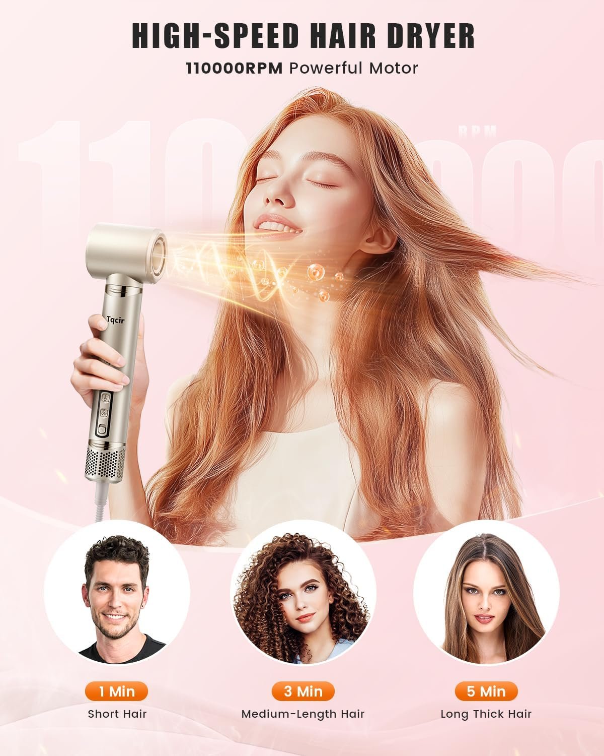 Tqcir 8-in-1 Professional Hot Air Styler&Hair Dryer Brush, Powerful Multi-Styler with Auto-Wrap Curler with Storage Case, Fast Drying Curling Straightening Volumizing Without Heat Damage(Gold) - Image 6