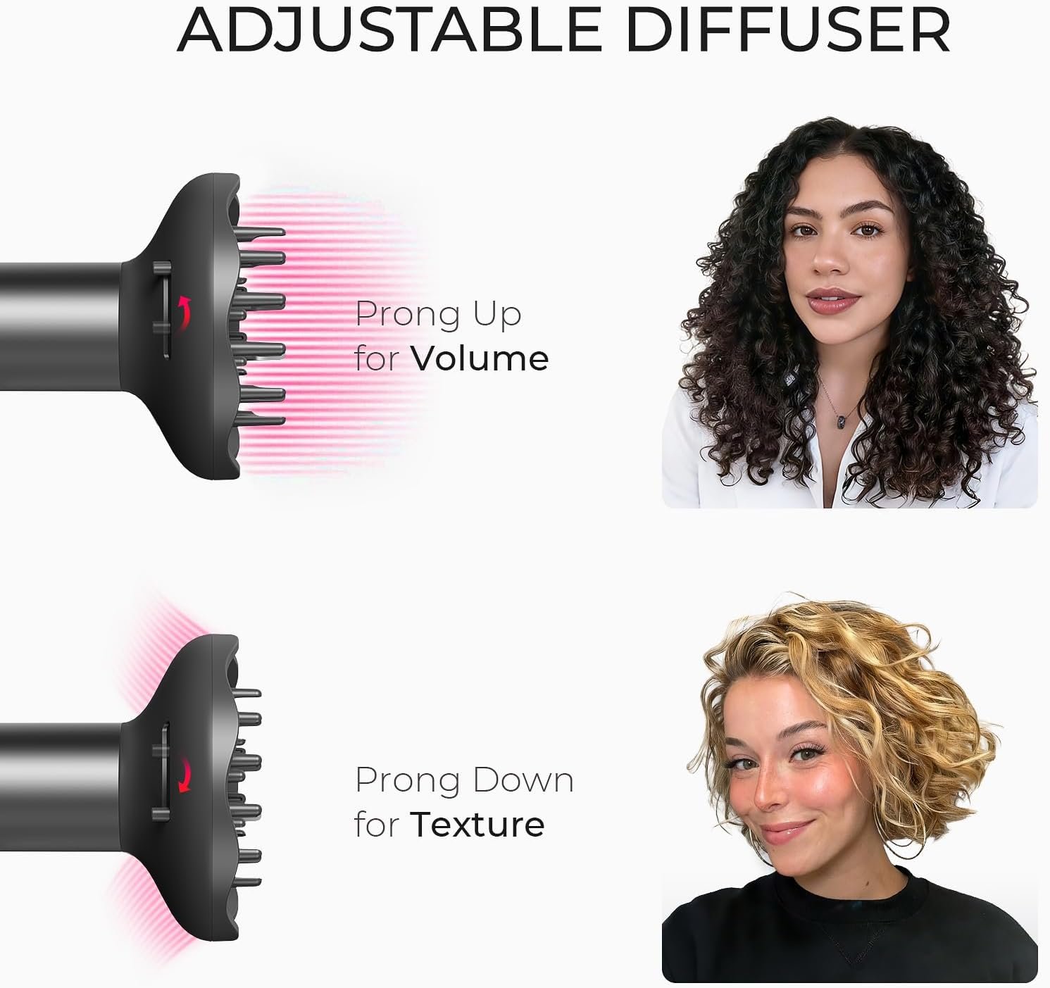 TYMO Blow Dryer with Comb - 1500W Professional High Speed Blow Dryer with Diffuser, 110,000RPM Fast Dry, 200 Million Ionic Diffuser Hairdryer, 4 Temps & 3 Speeds, 8 Ft Cord for Salon, Metal Gray - Image 5