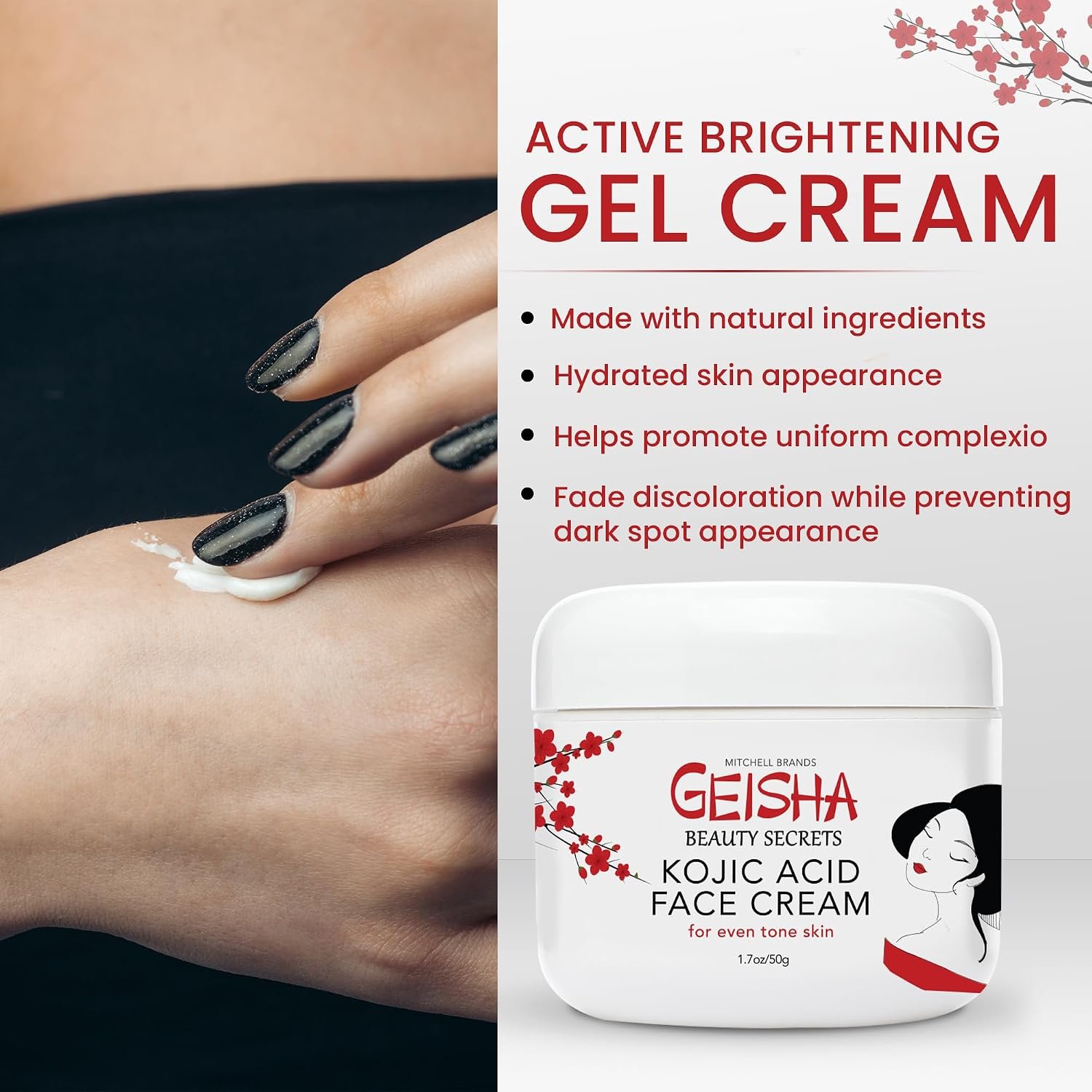 OMIC Geisha Kojic Acid Cream - 1.7 fl oz / 50 ml - Skin Brightening Cream for Face, Body, Hands - with Glycolic Acid - Image 6