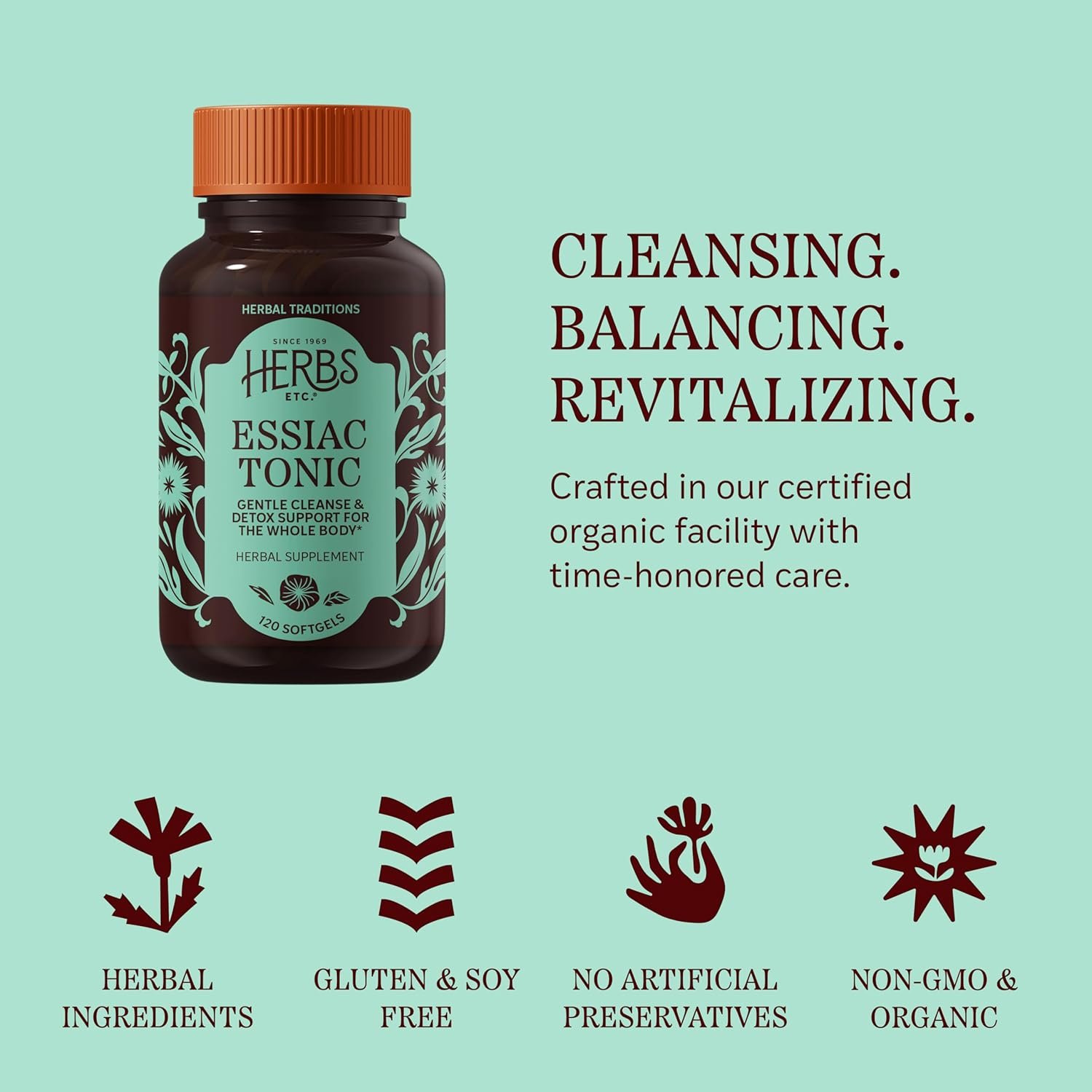 Herbs Etc. Essiac Tonic Softgels - Ojibwa Body Cleansing Formula - Detoxification & Immune Support - Organic & Gluten-Free - 120 Count (120 Servings) - Image 5