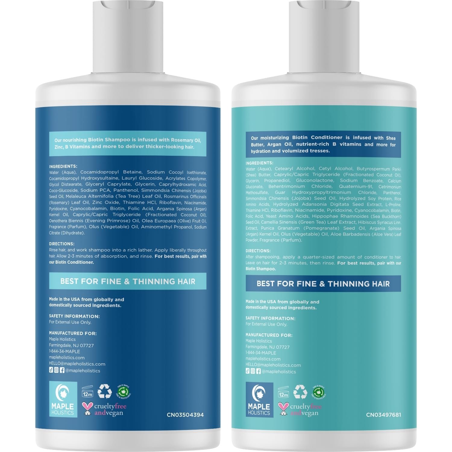 Rosemary Biotin Shampoo and Conditioner Set - Volumizing Shampoo and Conditioner for Thinning Hair for Women & Men with Nourishing B Vitamins - Color Safe Sulfate Paraben & Silicone Free (8 Fl Oz) - Image 6