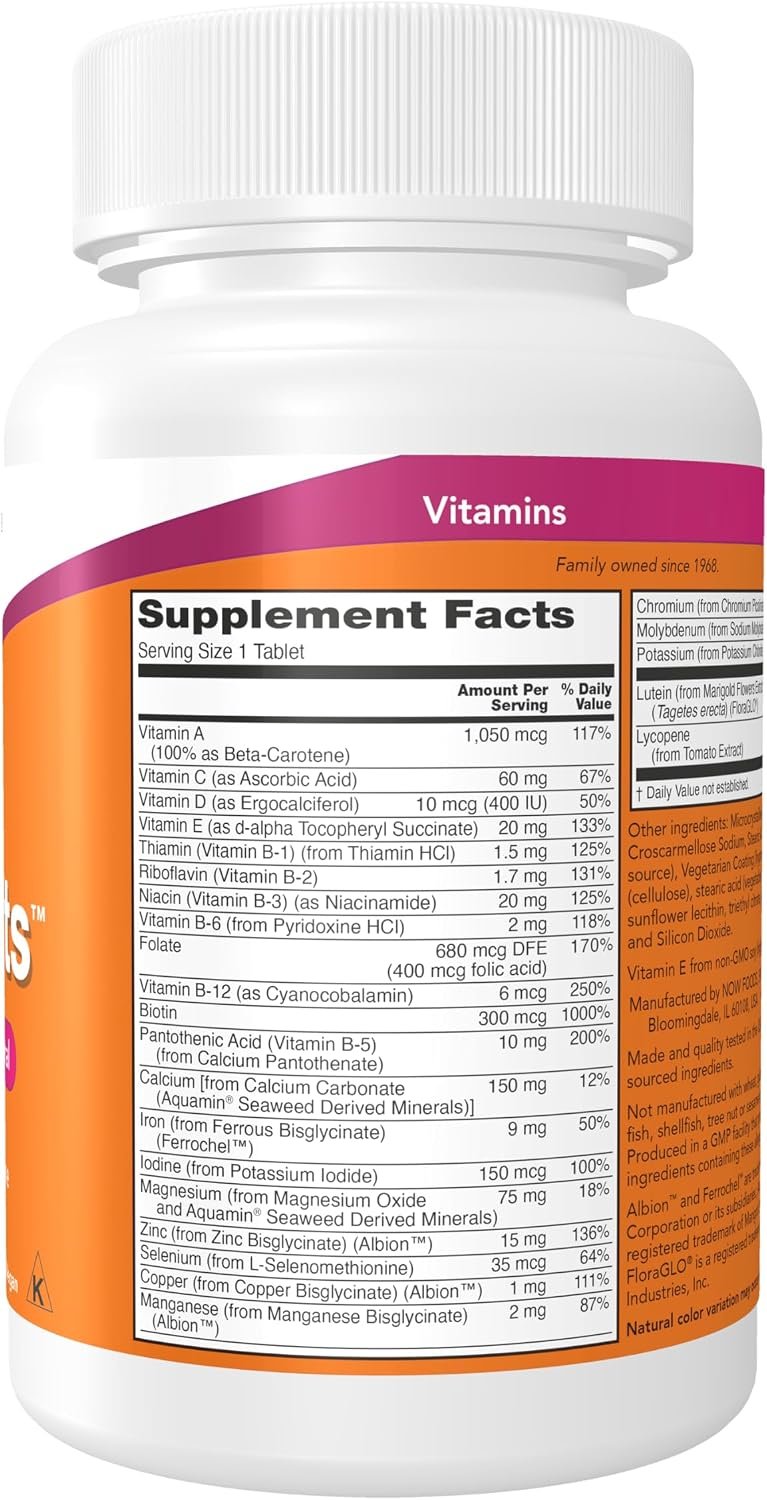 NOW Foods Supplements, Daily Vits™, One Tablet Daily with Lutein & Lycopene, 100 Tablets - Image 2