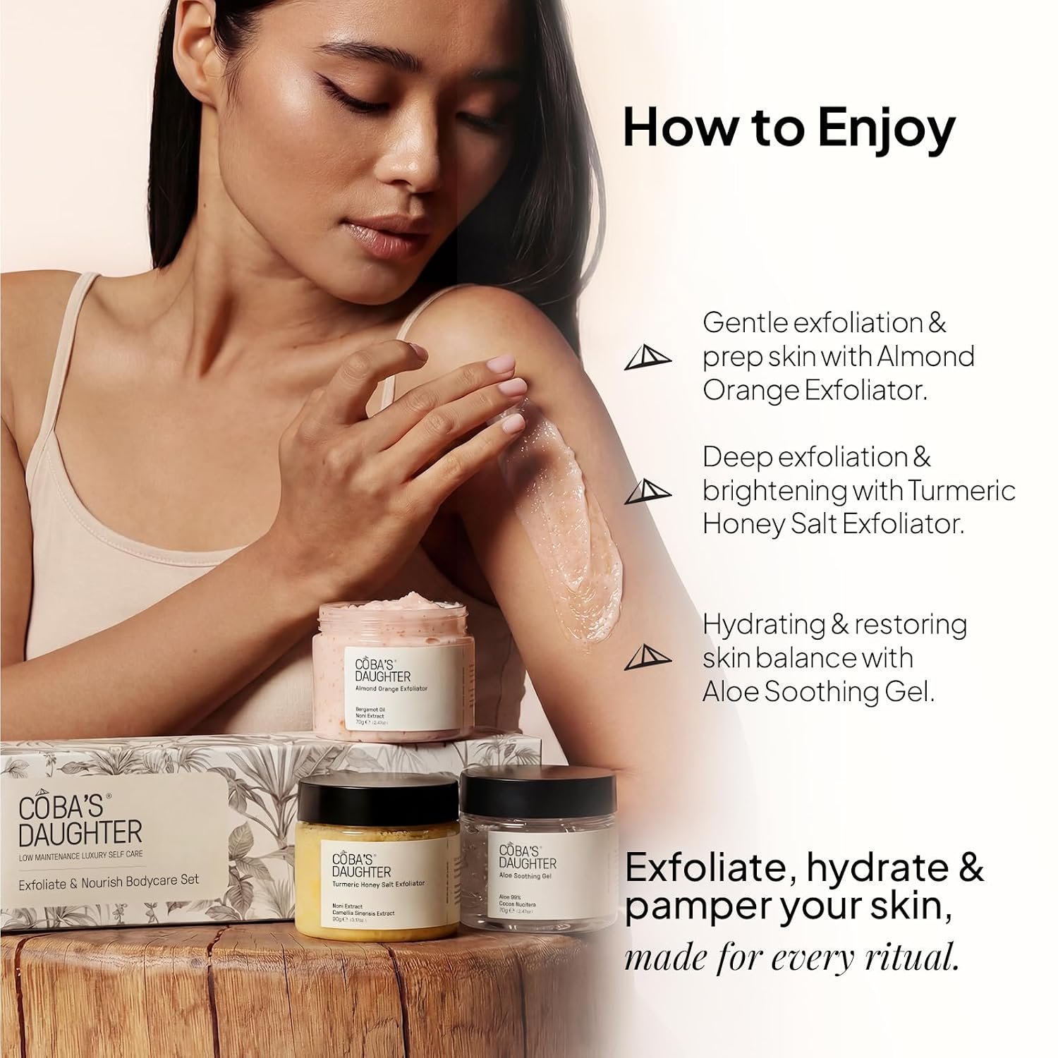 COBA'S DAUGHTER Luxury Spa Gift Set for Women | 3-Piece Mini Body Care Trio, Birthday Gift Set & Mother’s Day Gift for Woman, Travel Size Self-Care Gift (Honey Turmeric, Almond Orange, Aloe Vera) - Image 8