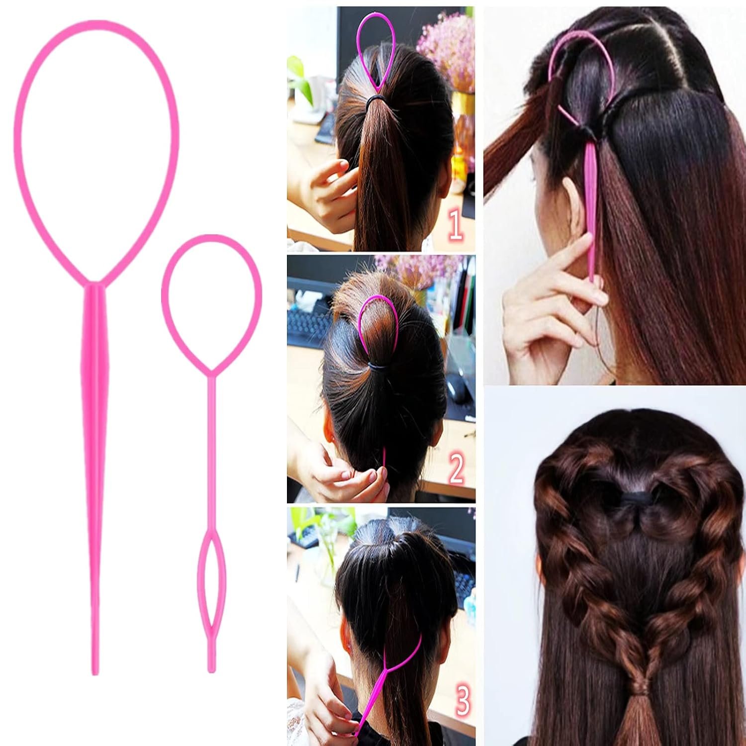 5Pcs Slick Back Brush Set with Topsy Tail Tool, Teasing Bristle, Rat Comb for Women & Girls Hair Styling, Flyaways Control and Edge Combing - Pink - Image 5