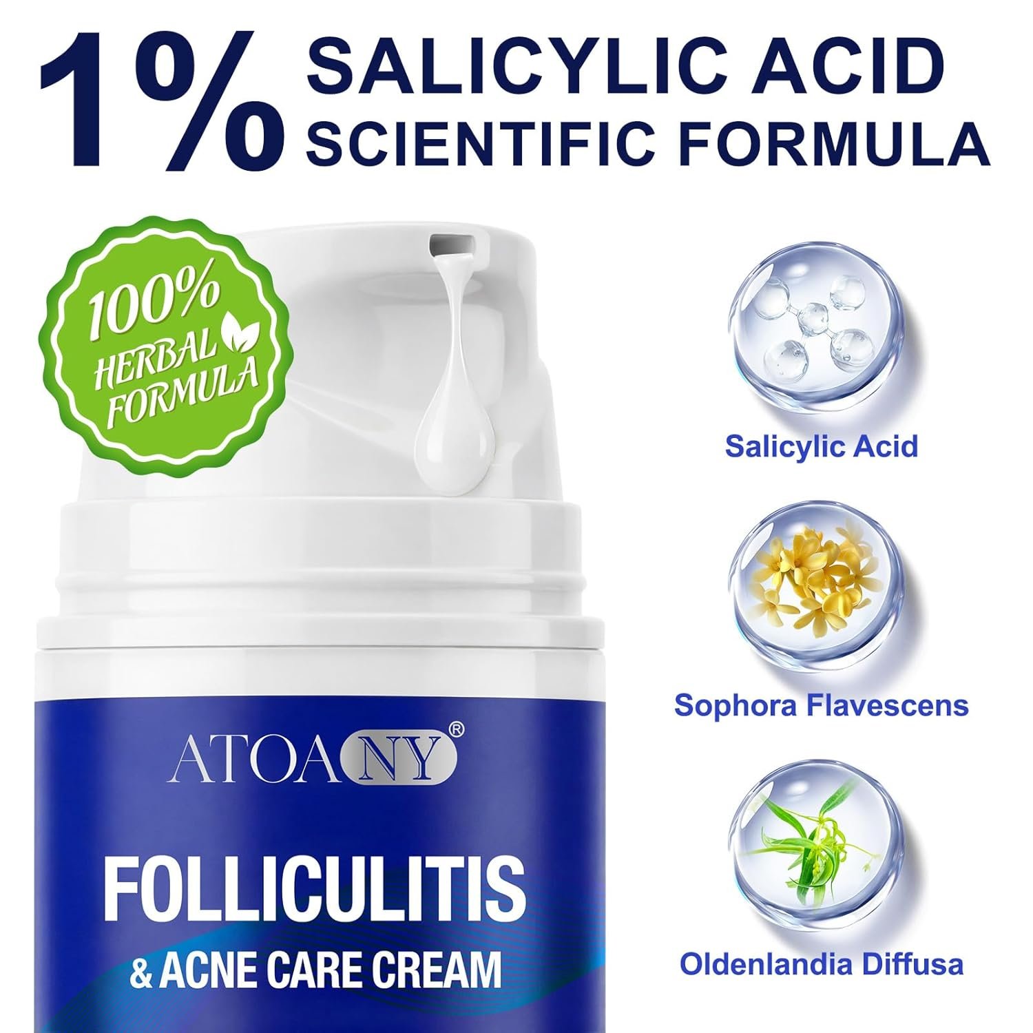Acne Treatment for Face, Folliculitis Cream with 1% Salicylic Acid for Cystic – Multi-Purpose Gentle Herbal Formula for Scalp, Face & Body – Soothes Redness, Helps Prevent New Pimples, Fast Acting - Image 3
