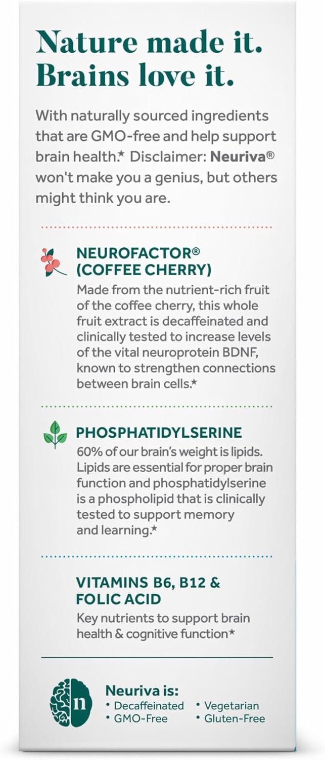 NEURIVA Plus Brain Supplements for Memory and Focus, Clinically Tested Nootropics Neurofactor and Phosphatidylserine, with Vitamin B12, Vitamin B6 and Folic Acid, 30 Count Capsules - Image 12