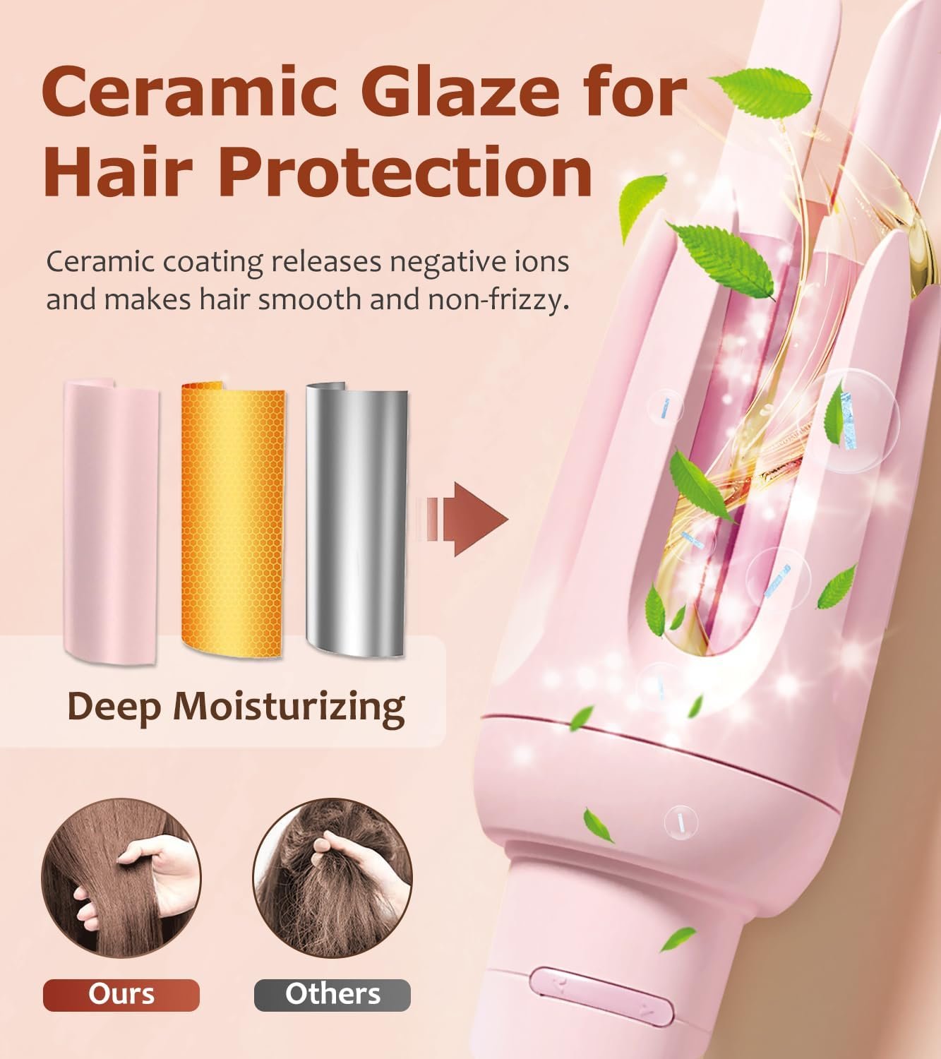 Auto Hair Curler, Automatic Curling Iron with 4 Temperature & 3 Timer, Automatic Shut-Off, Anti-Scald, Anti-Tangle Rotating Curling Wand for Hair Styling, Pink - Image 3