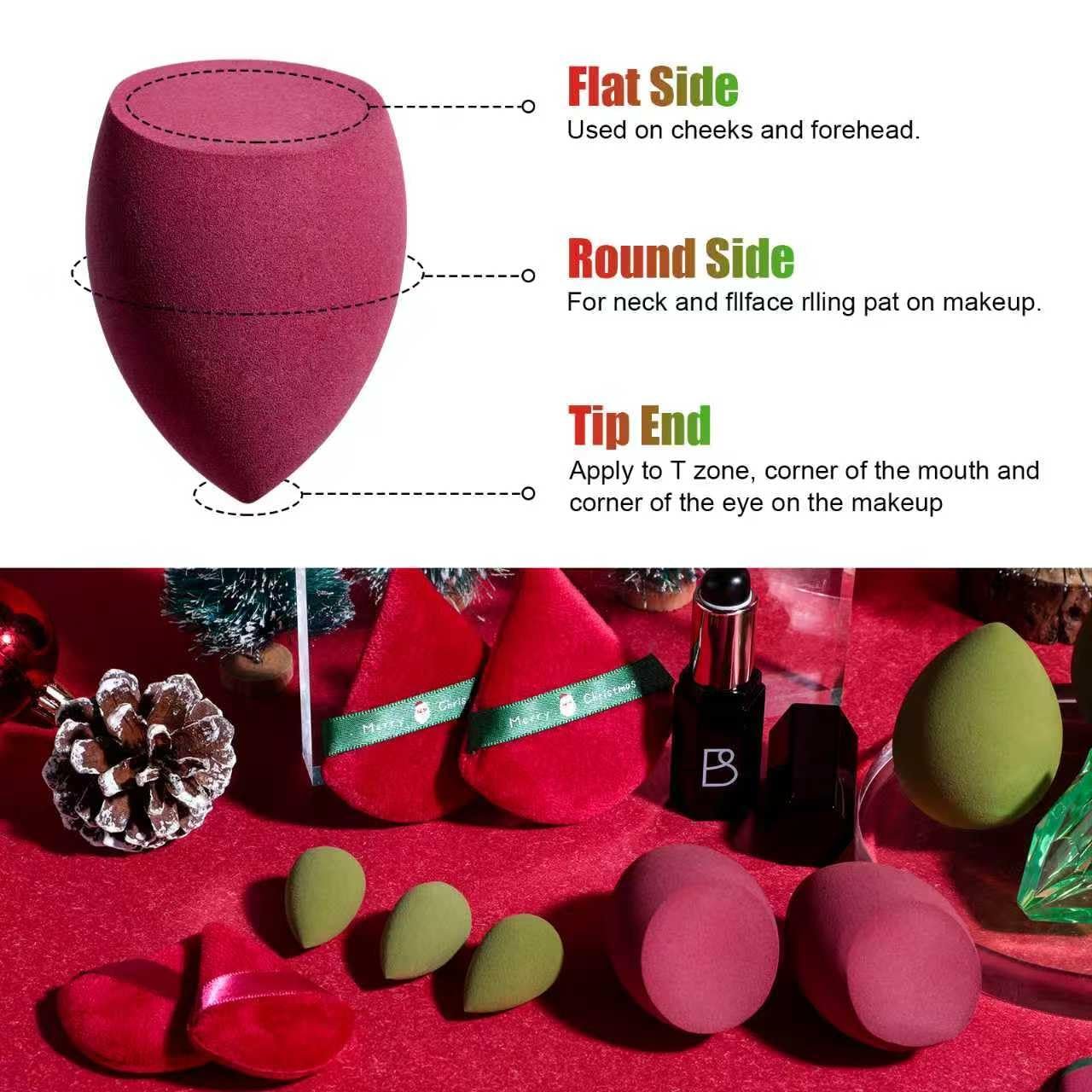 BS-MALL 14 Pcs Portable Makeup Sponge Set With Diamond-shaped Kabuki Powder Brush - Makeup Sponge, Triangle Puff And Multi-functional Sponges For Liquid, Cream,With Travel Case (Green Red) - Image 2