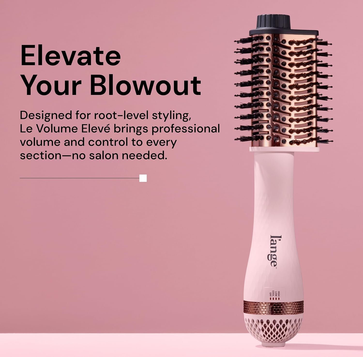 L'ANGE HAIR Le Volume Elevé 65MM 2-in-1 Titanium Brush Dryer | Dry and Style | Unique Teardrop Shape Barrel | 3 Heat Settings | 360° Vented Airflow | Ionic Technology for Frizz-Free Styling (Blush) - Image 2