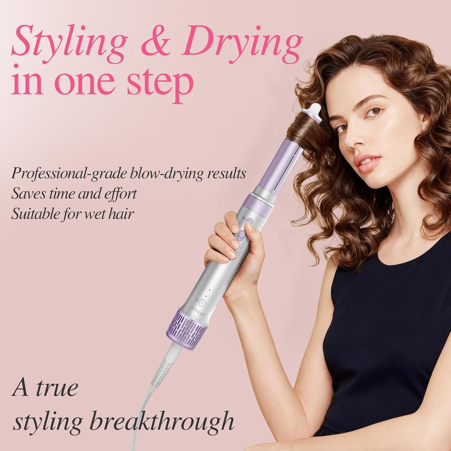 5 in 1 Hot Air Styler- Blowout Brush Hair Dryer Set for Salon Blowouts, Smooth Curls, Volumizing and Straightening, Professional Hair Styler Set, Anti-Frizz, Compact Design with Travel Bag - Image 2
