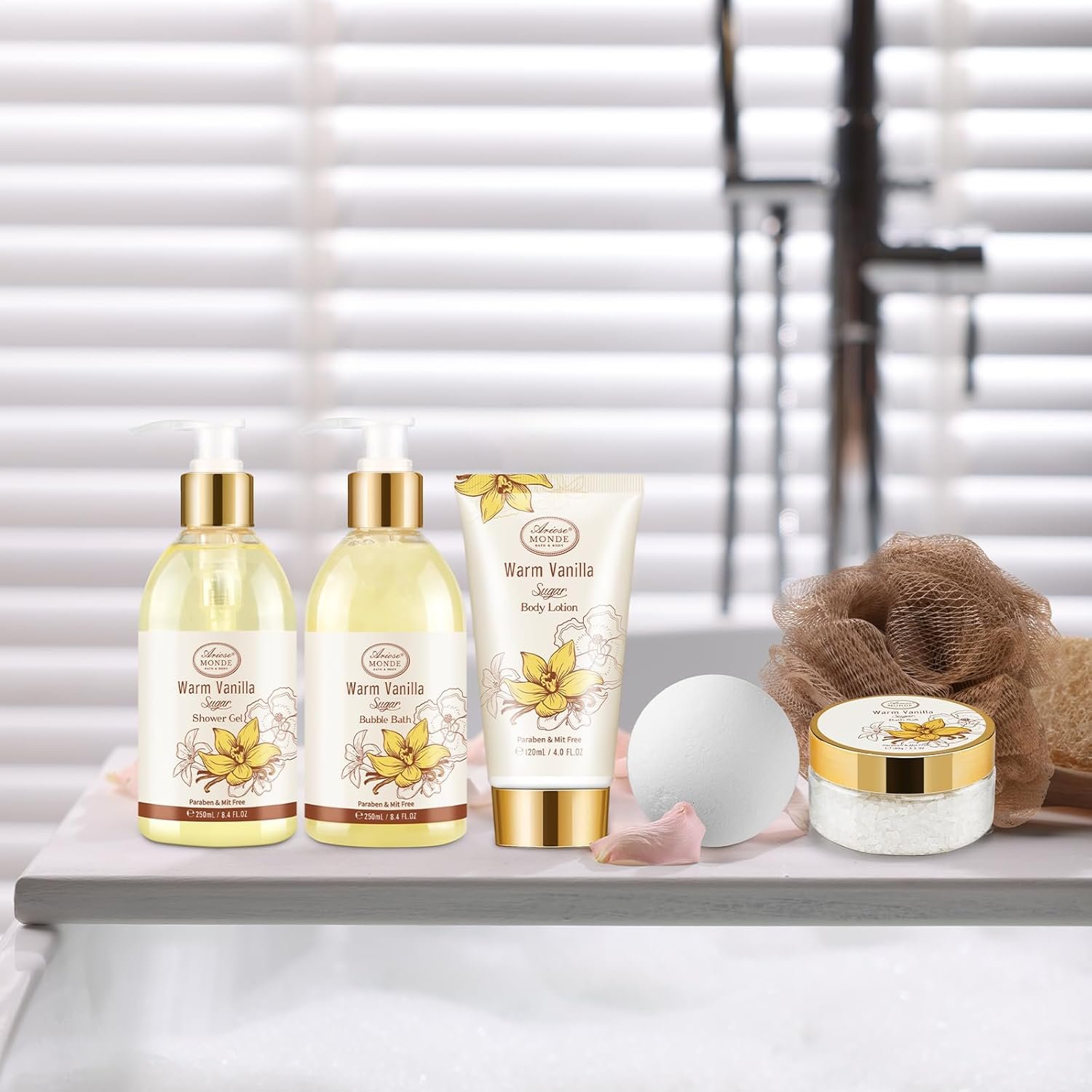 Bath and Body Warm Vanilla Sugar Spa Gifts for Women, with Shower Gel, Bubble Bath, Body Lotion, Bath Bomb, Bath Salt, Spa Basket Gift Set for Women, 7pcs Set Gifts - Image 8