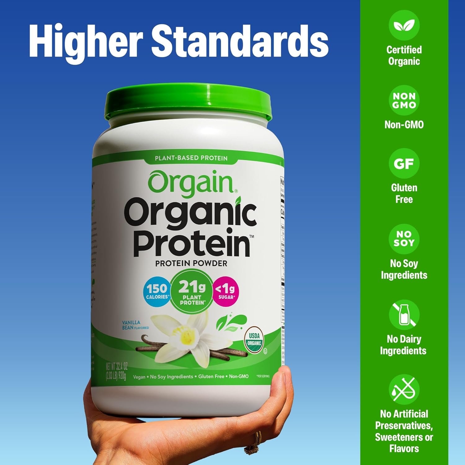 Orgain Organic Vegan Protein Powder, Vanilla Bean - 21g Plant Protein, 6g Prebiotic Fiber, No Lactose Ingredients, No Added Sugar, Non-GMO, for Shakes & Smoothies, 2.03 lb (Packaging May Vary) - Image 4