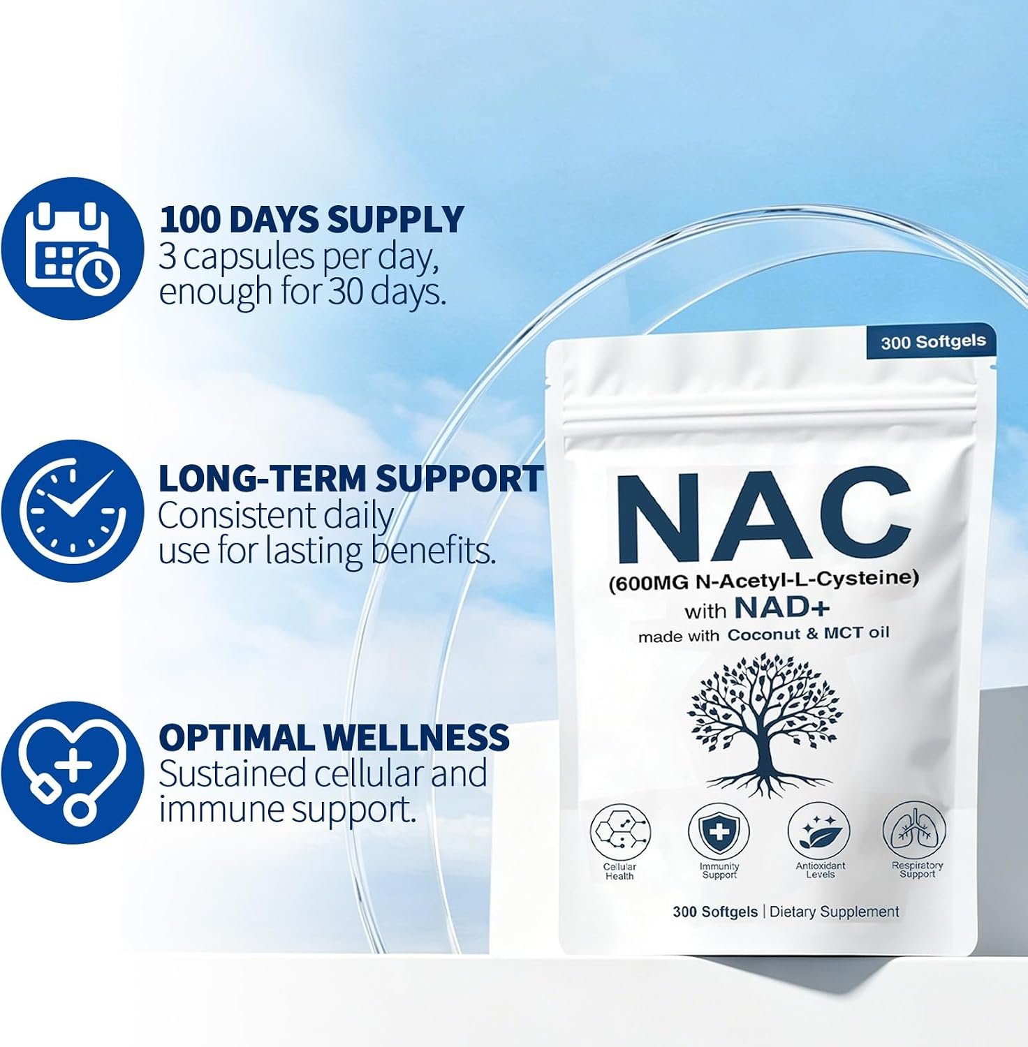 NAC 600mg Non-GMO, Gluten Free,Organic NAC Supplement N-Acetyl Cysteine Capsules with NAD+ for Cellular & Lung Health, 300 Softgels - Image 5