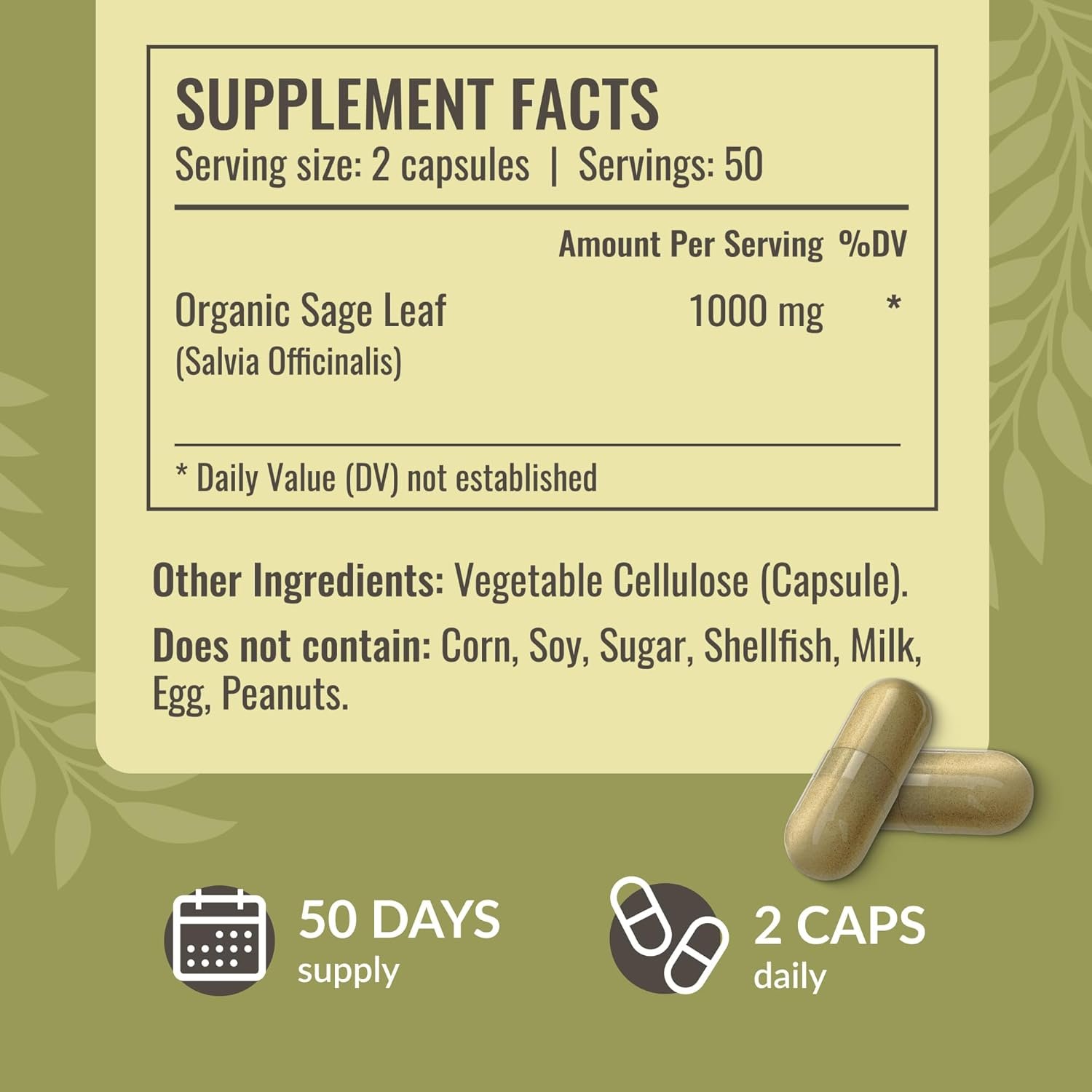 HERBAMAMA Sage Capsules - 1000mg Natural Digestive & Immune Support - Sage Leaves for Brain Clarity – Vegan, Non-GMO Salvia Officinalis Antioxidant Supplement - Image 3